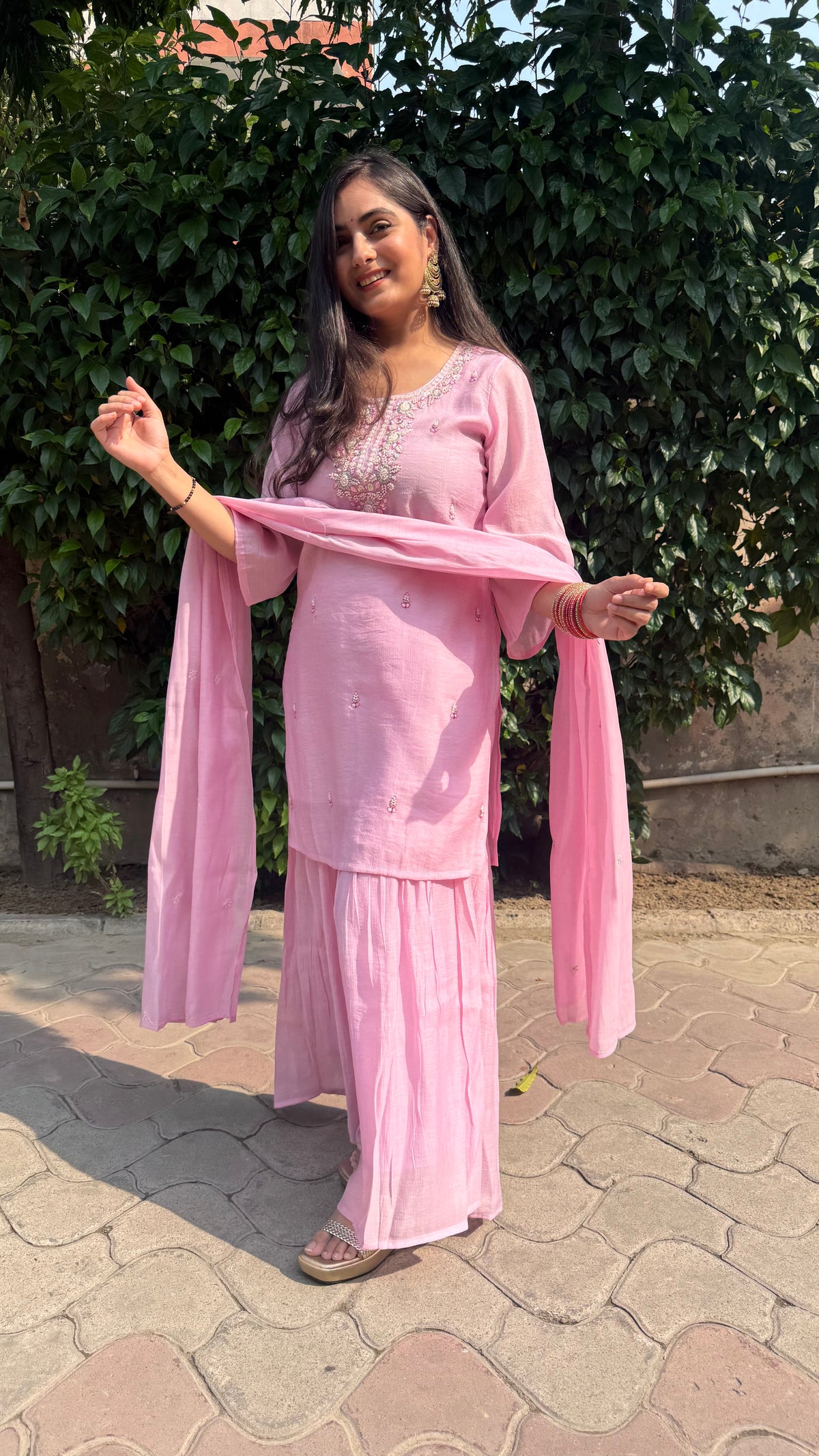 Avika Pink Embroidered Sharara Set