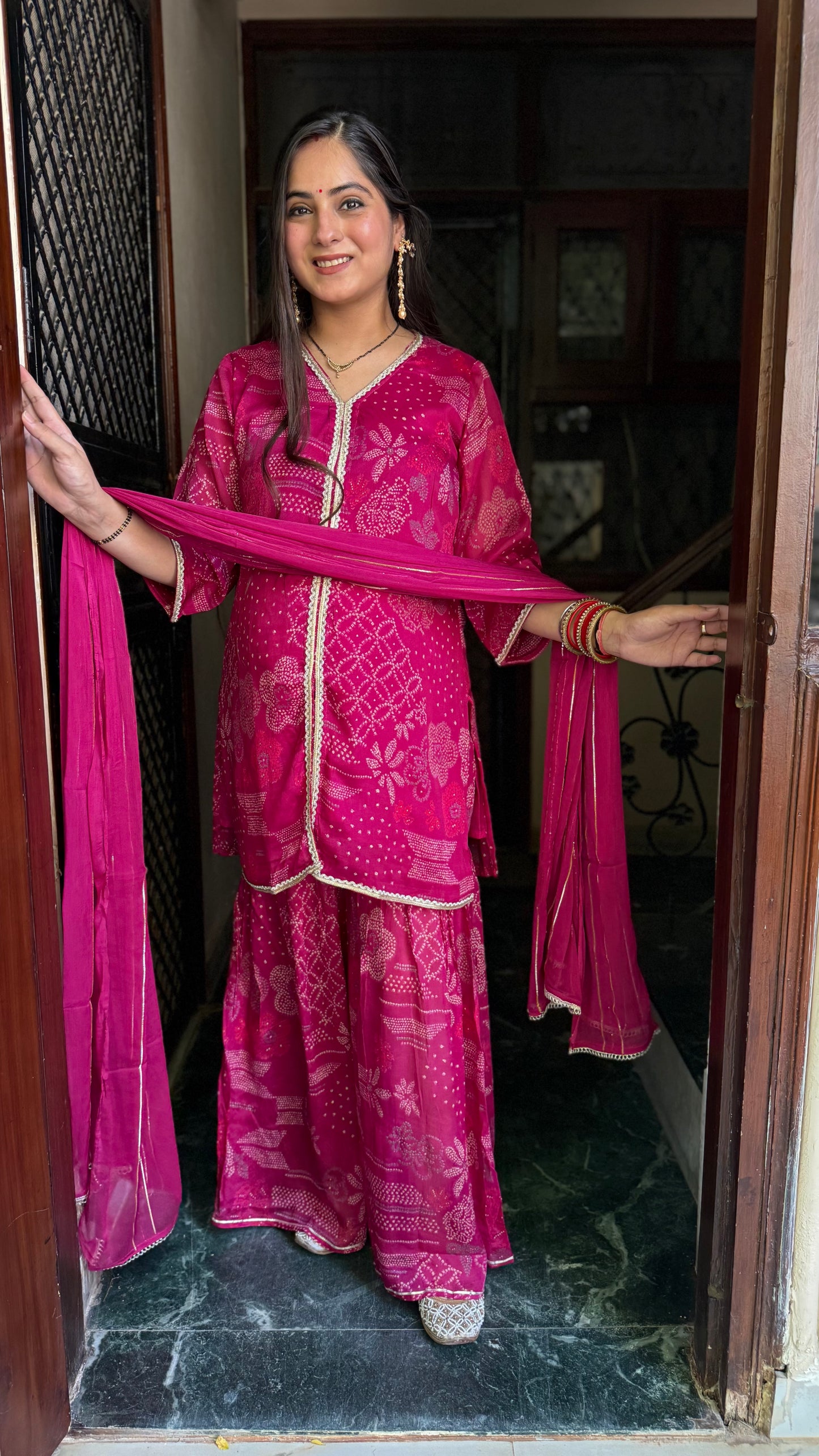 Fiza Pink Chinnon Garara Suit