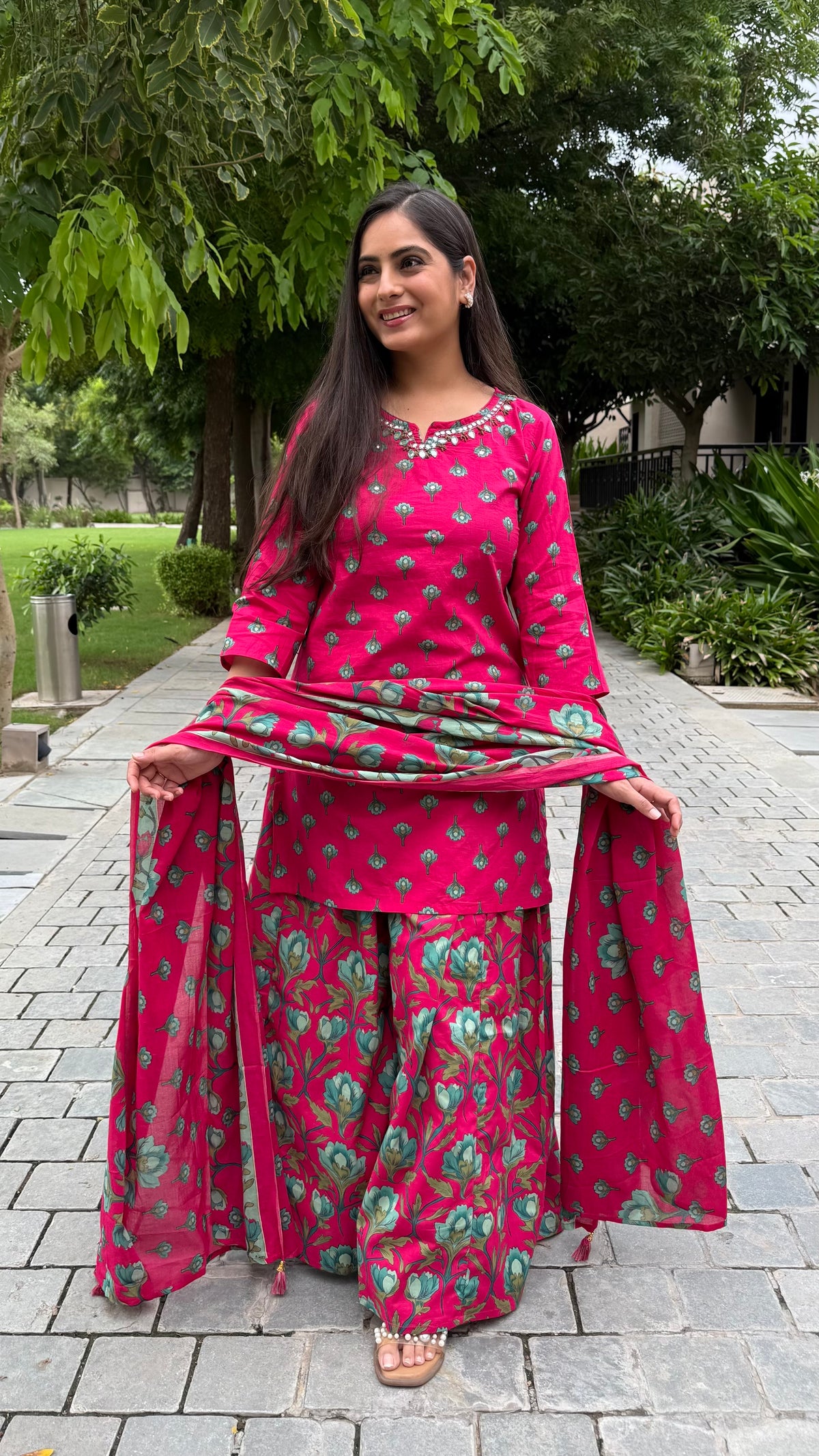 Manya Pink Floral Sharara Suit