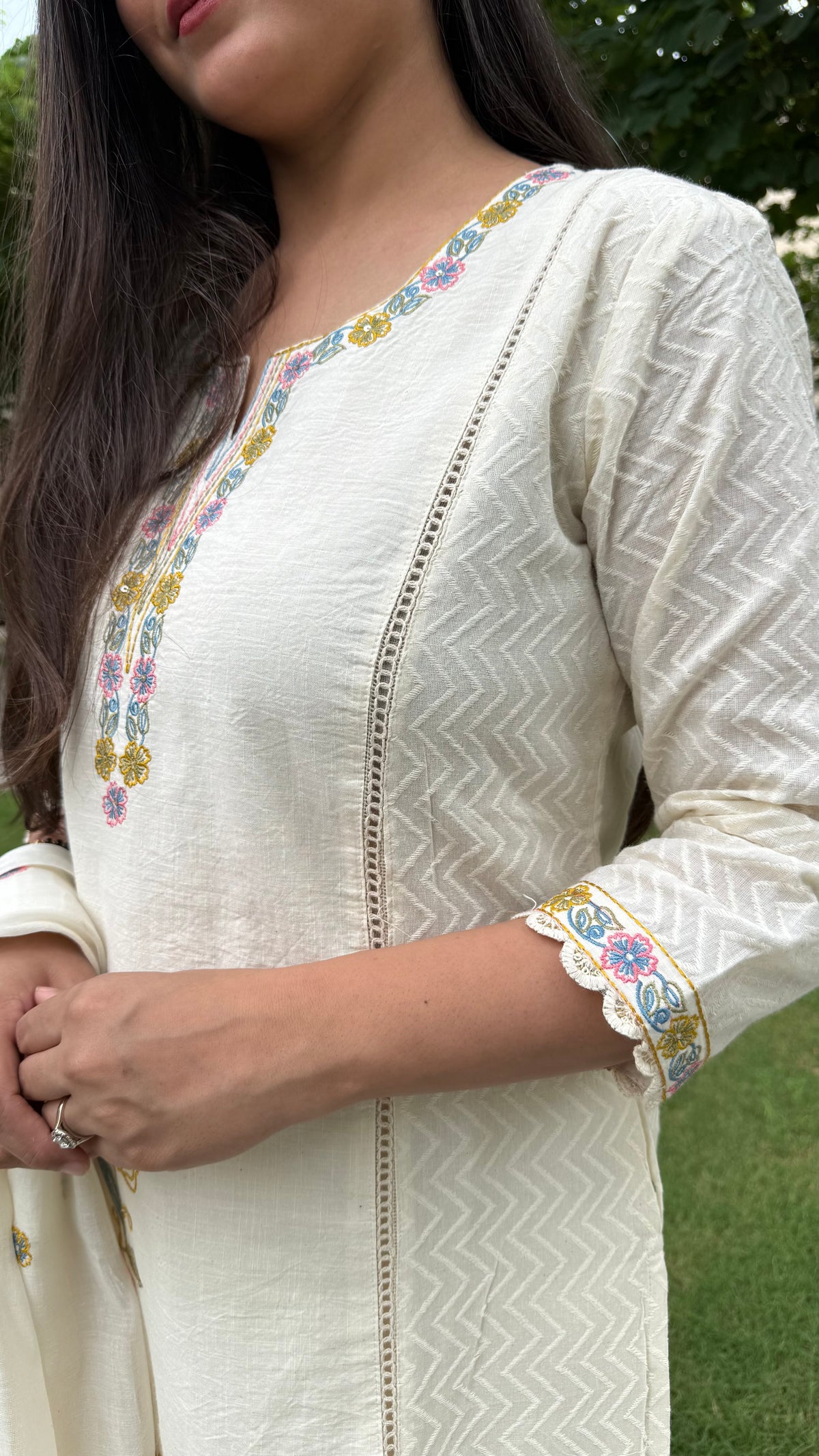 Saira Ivory Floral Embroidered Suit
