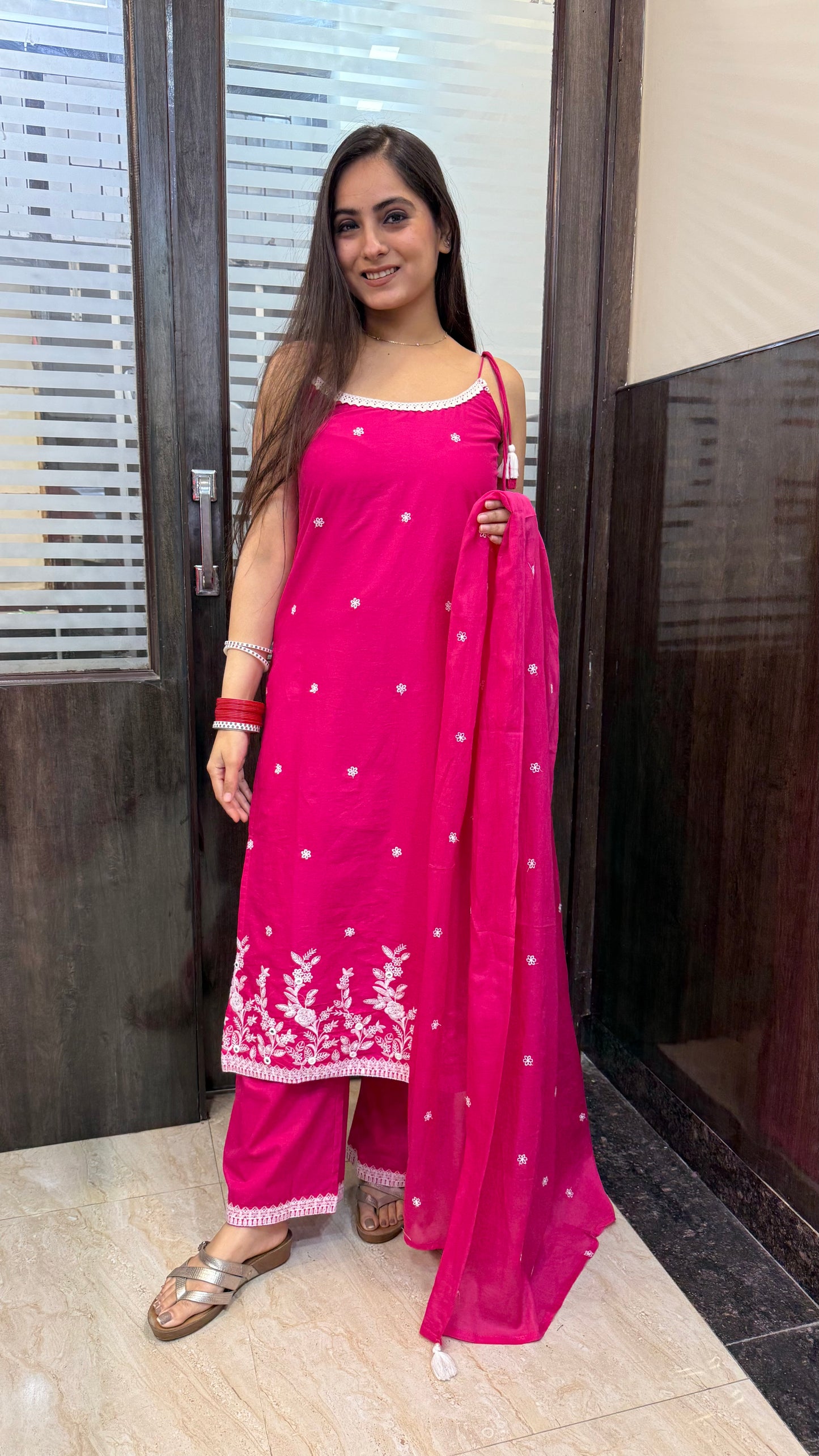 Sahiba Pink Strap Suit