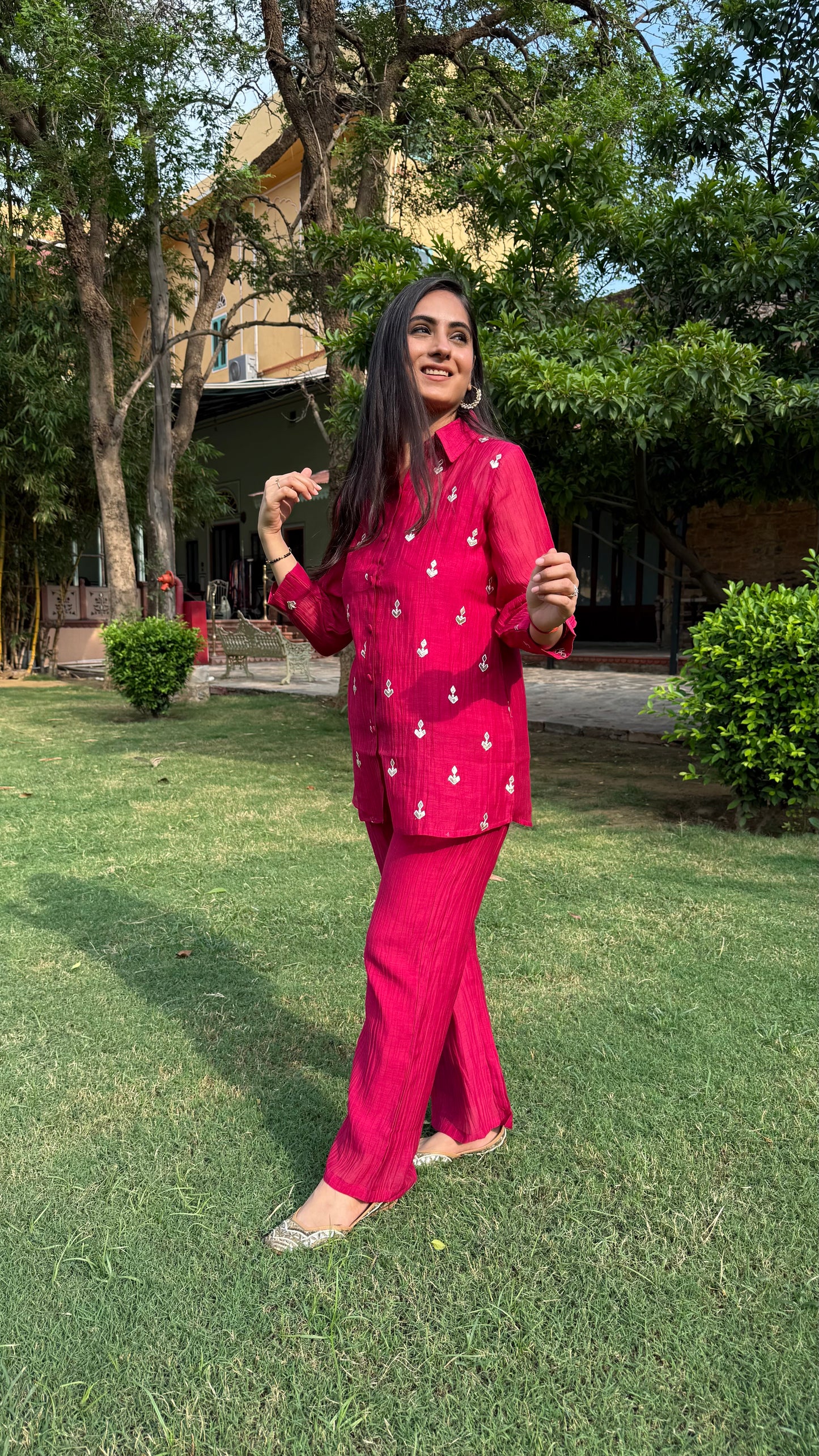 Anaira Pink Embroidered Coord Set