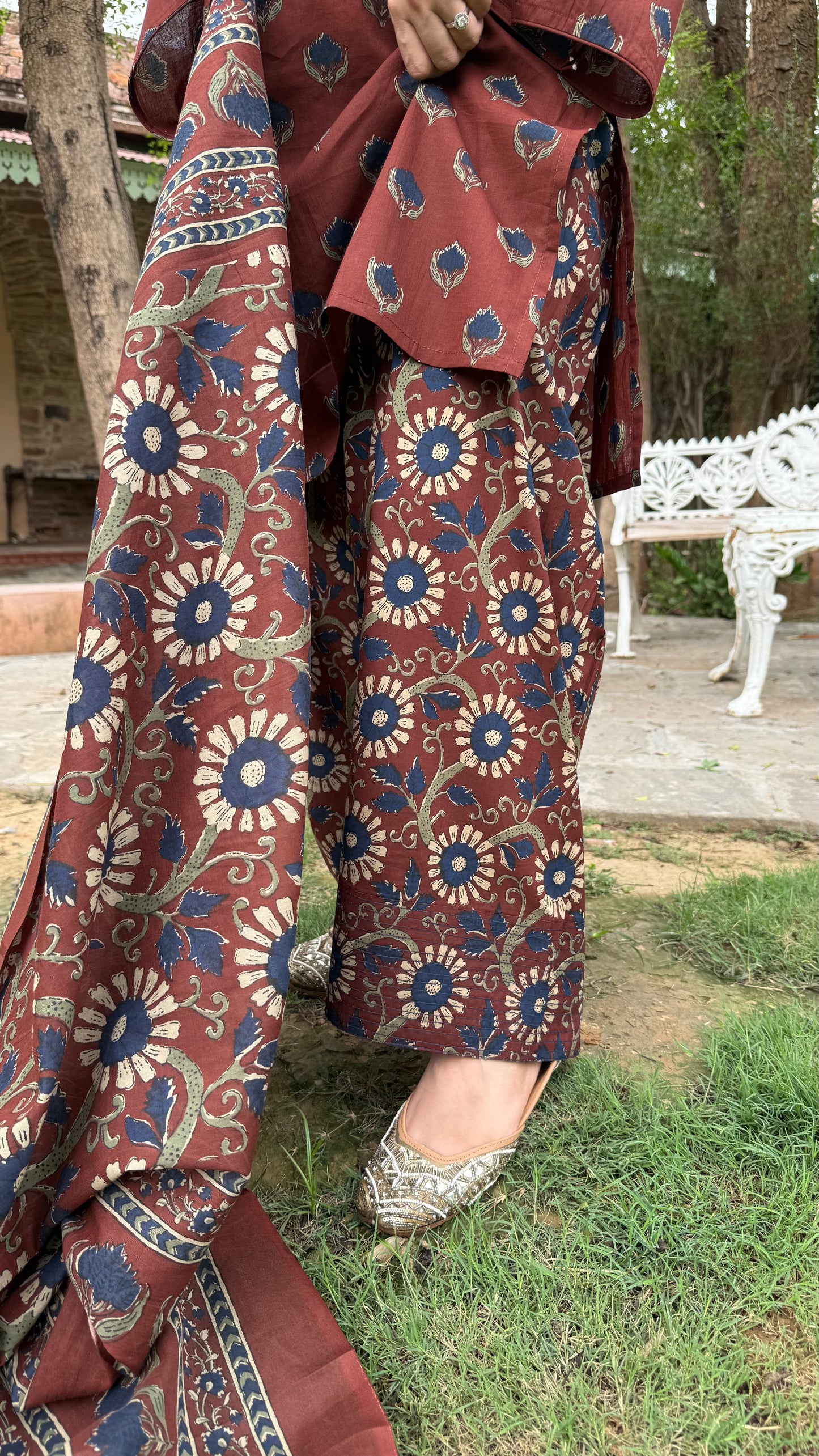 Earthy Rust Floral Farshi Suit