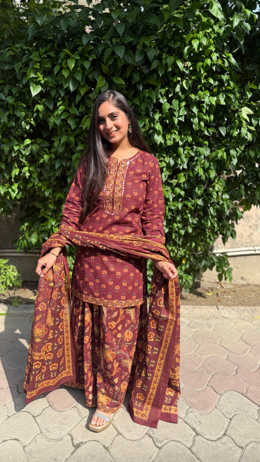 Kriti Maroon Floral Sharara Suit