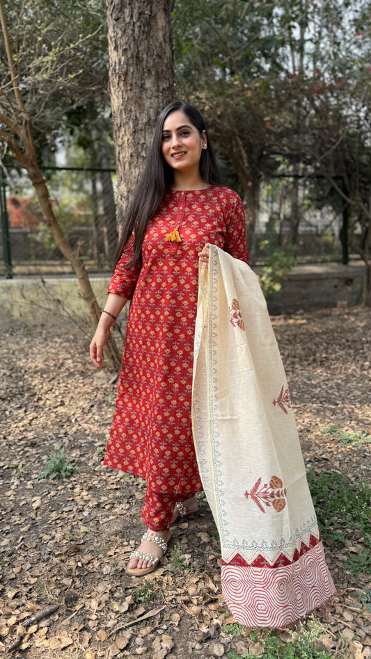 Kusum Rust Cotton Suit