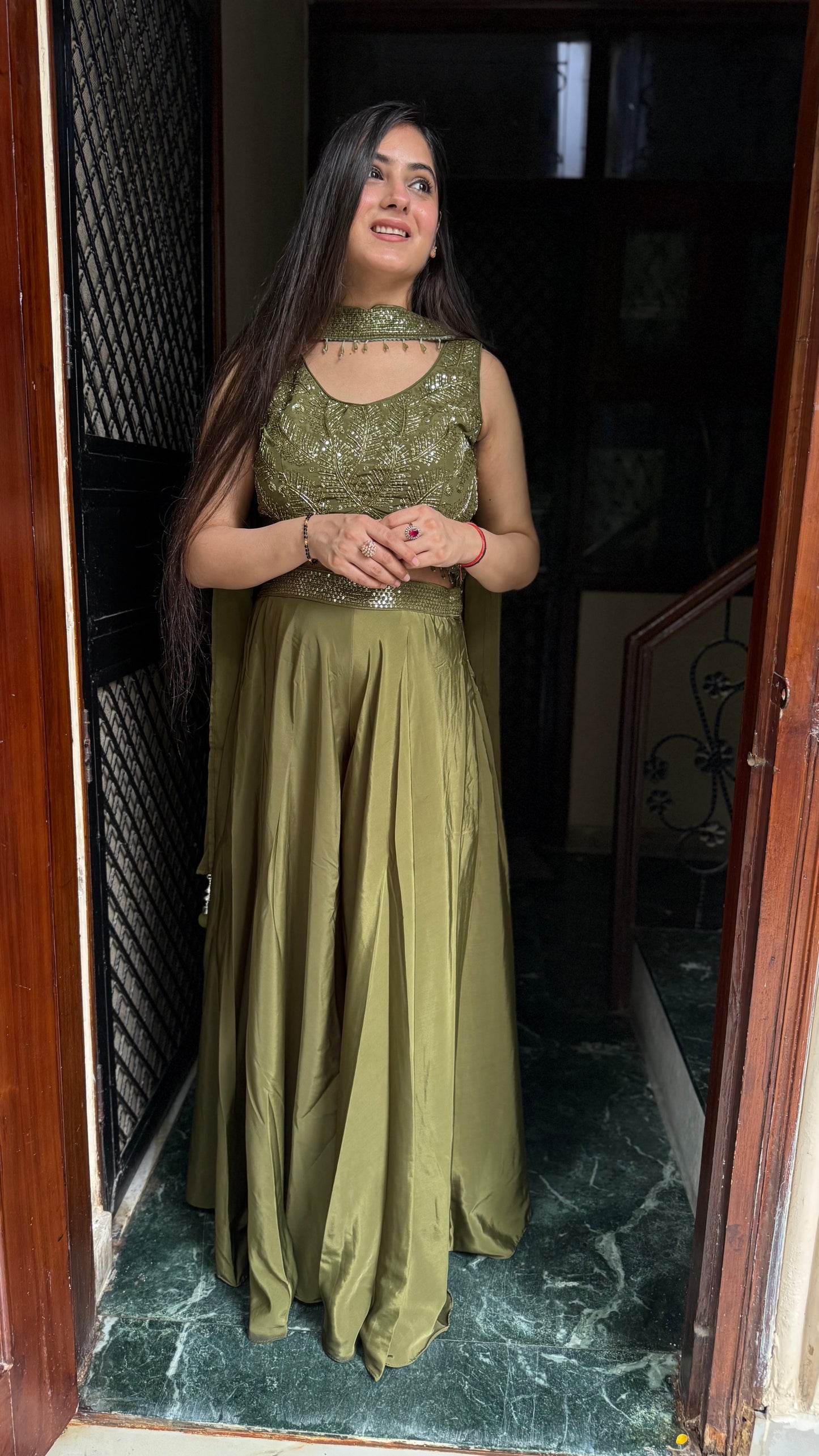 Diya Hina Green Embroidered Set