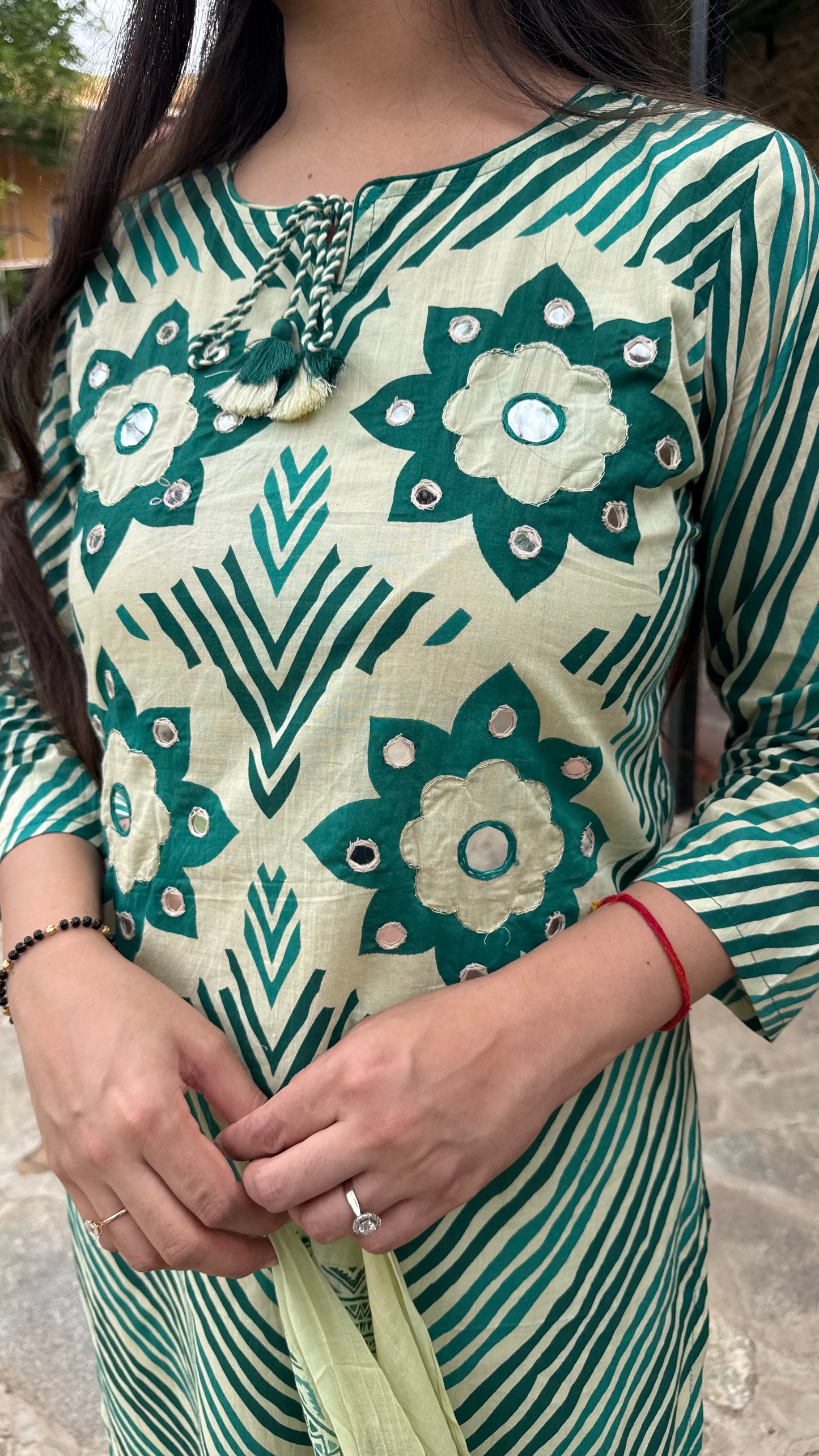 Naina Green Mirror Stripes Suit