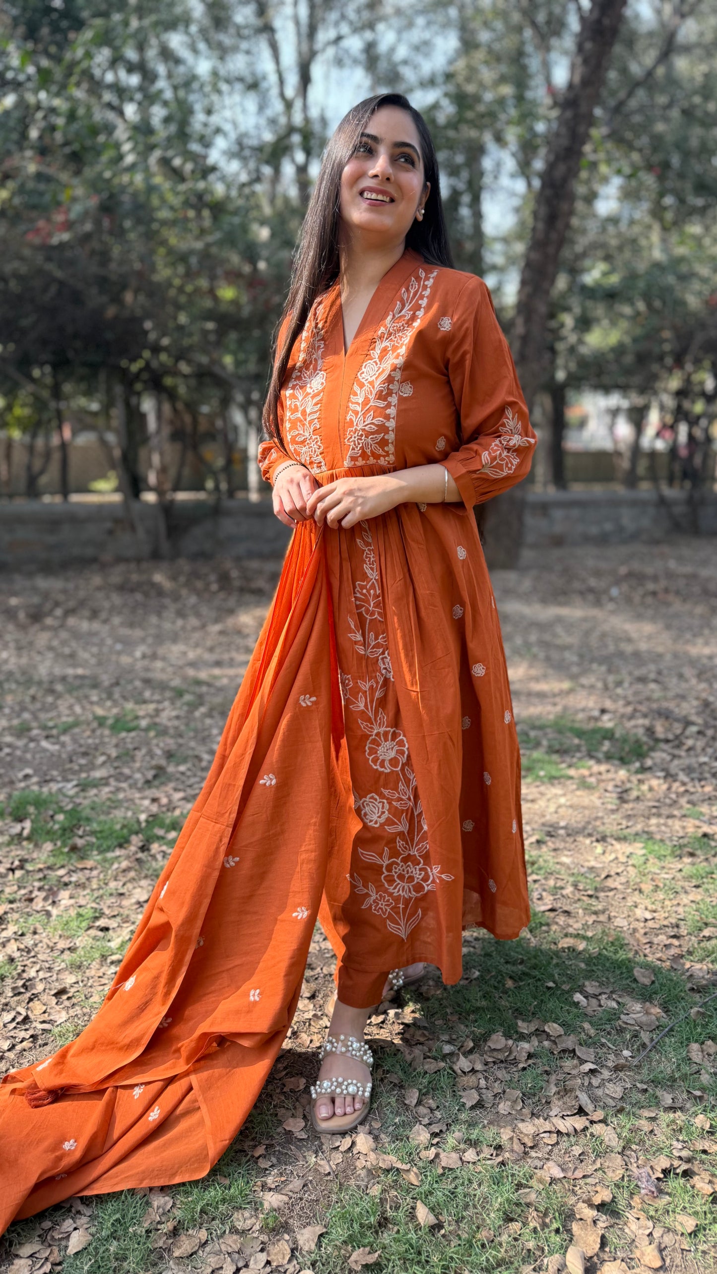 Priti Orange A-Line Suit
