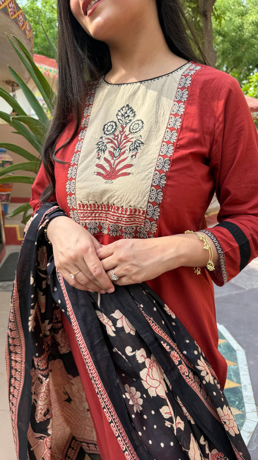 Rustic Riwaayat Hand Block Patchwork Suit Set