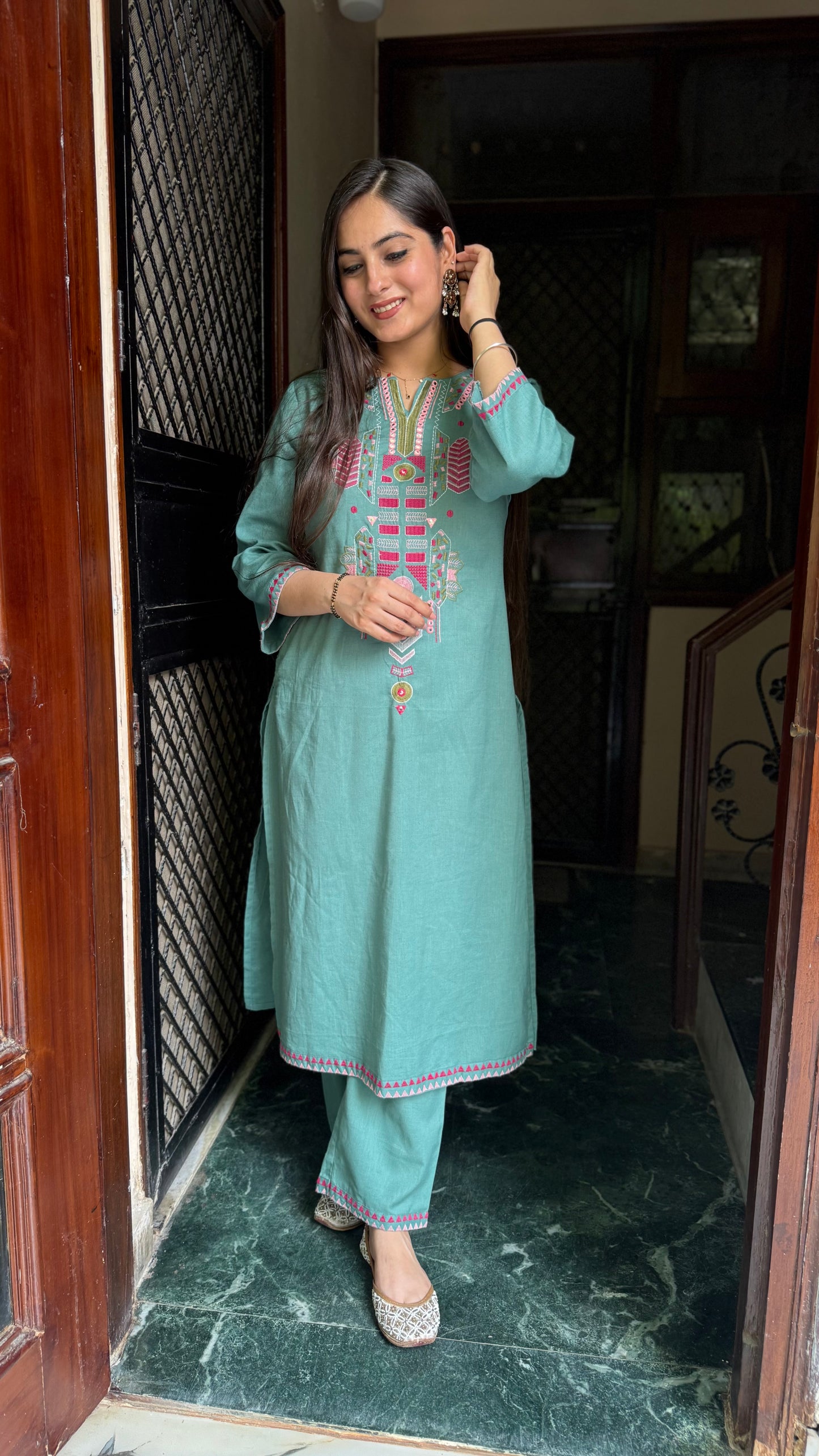 Reena Mint Green Embroidered Coord Set