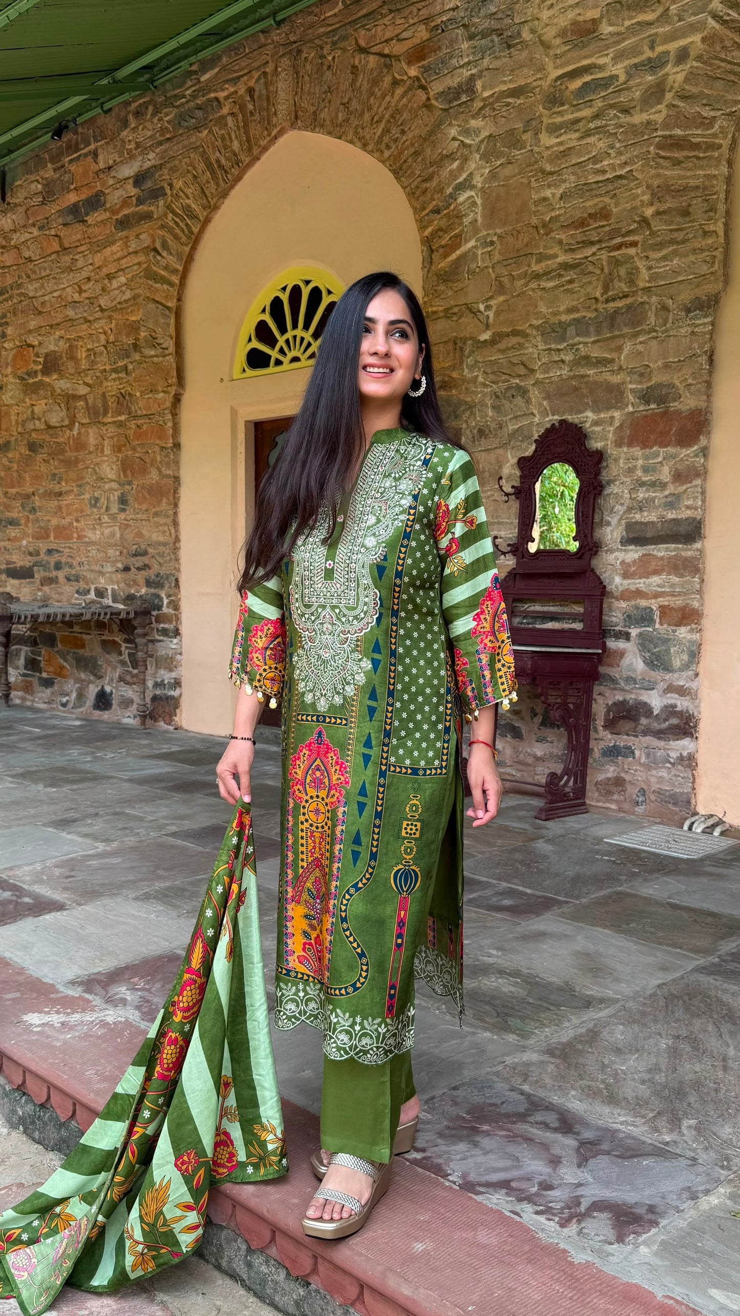Meher Green Mandala Print Suit