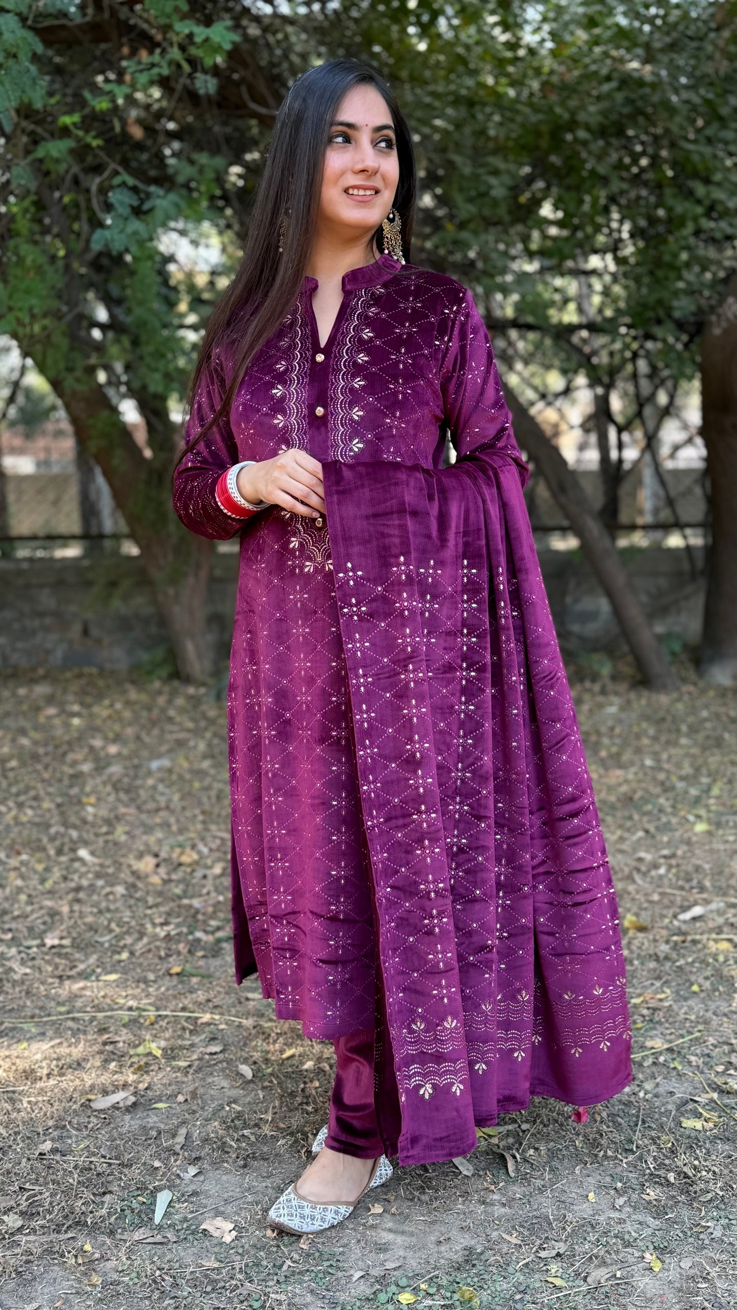 Pooja Plum Velvet Suit