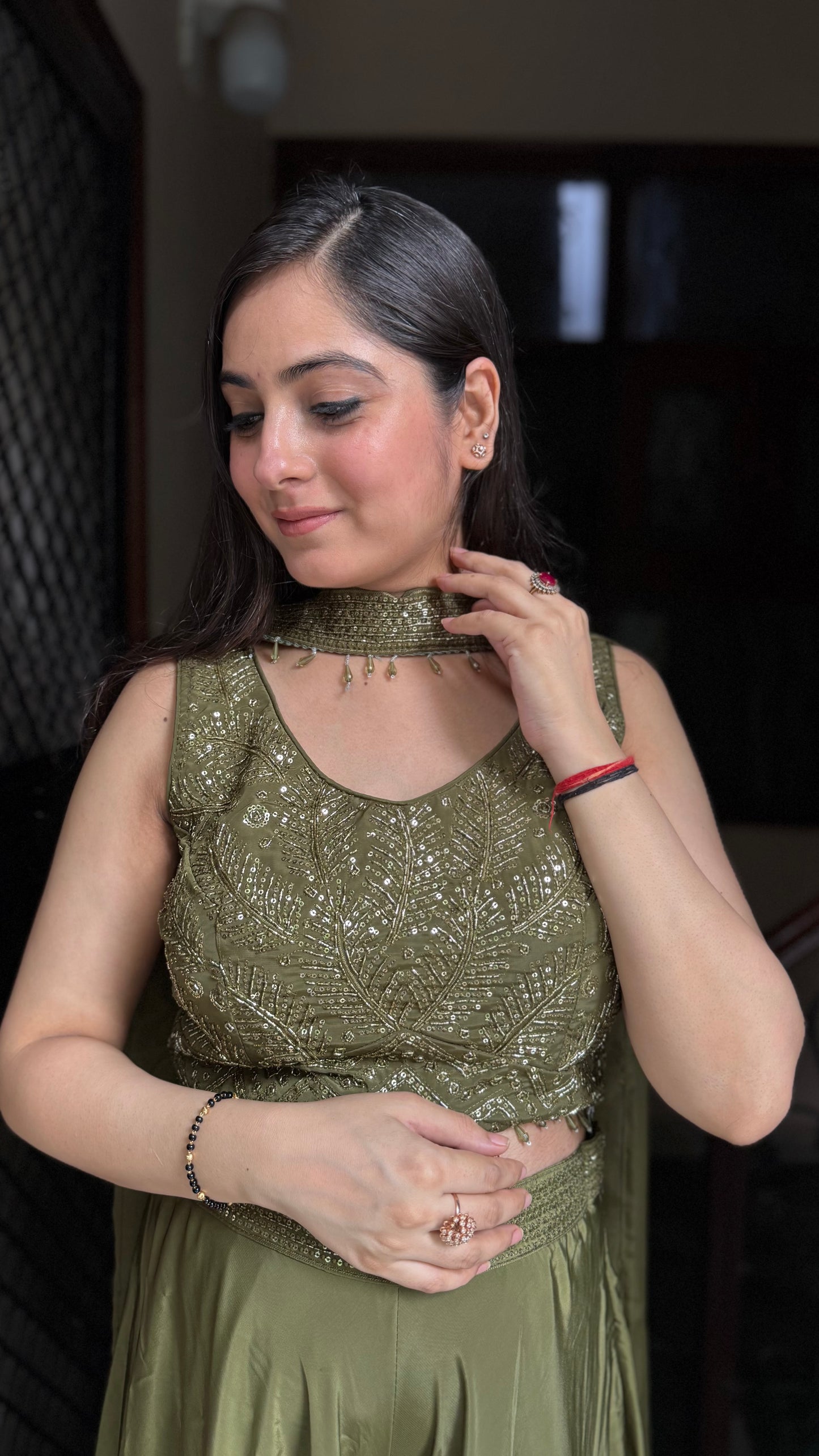 Diya Hina Green Embroidered Set