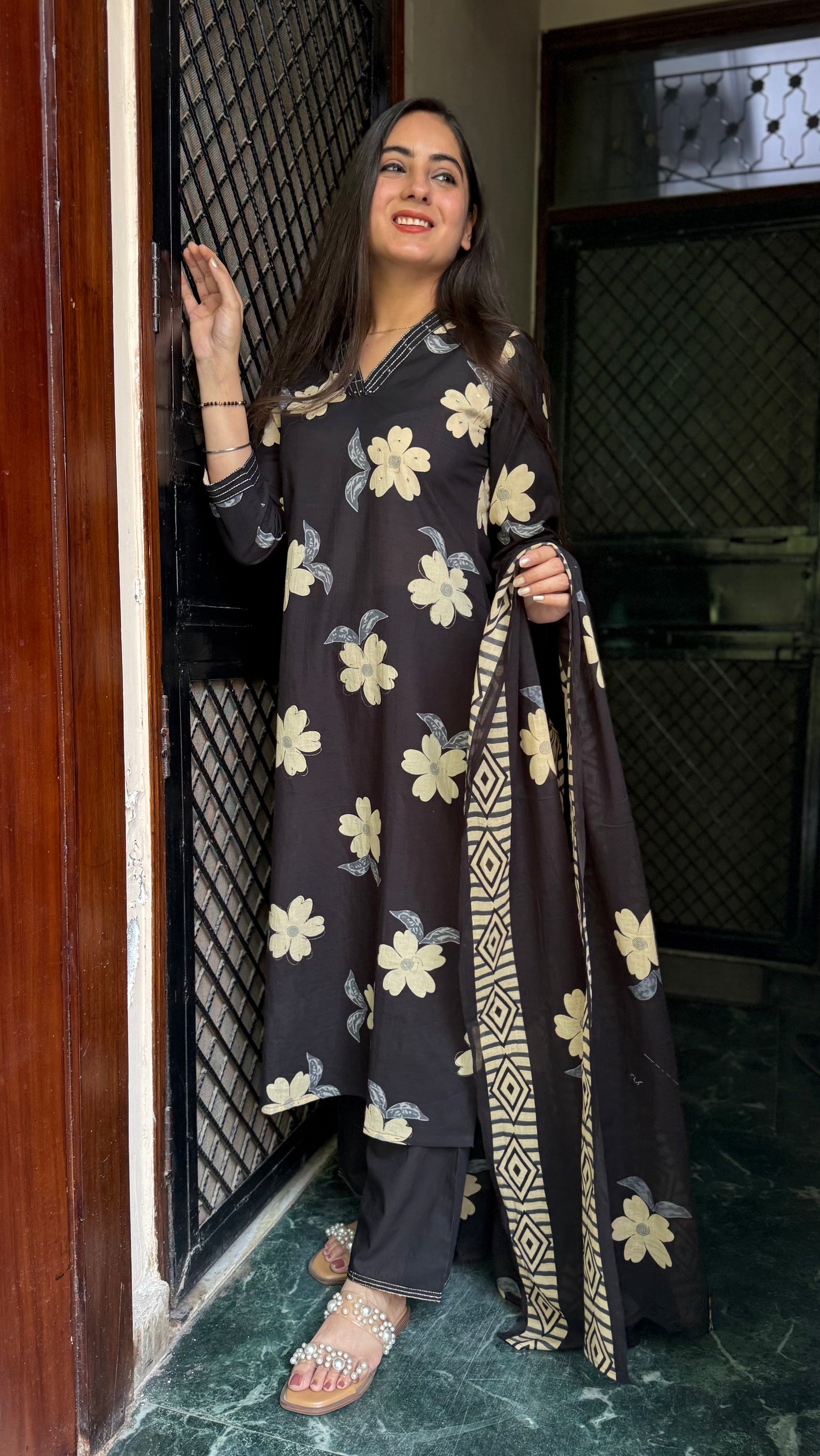 Kirti Black Floral Suit