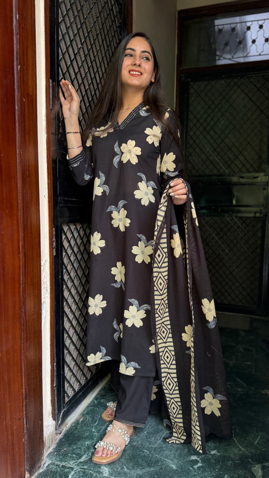 Kirti Black Floral Suit