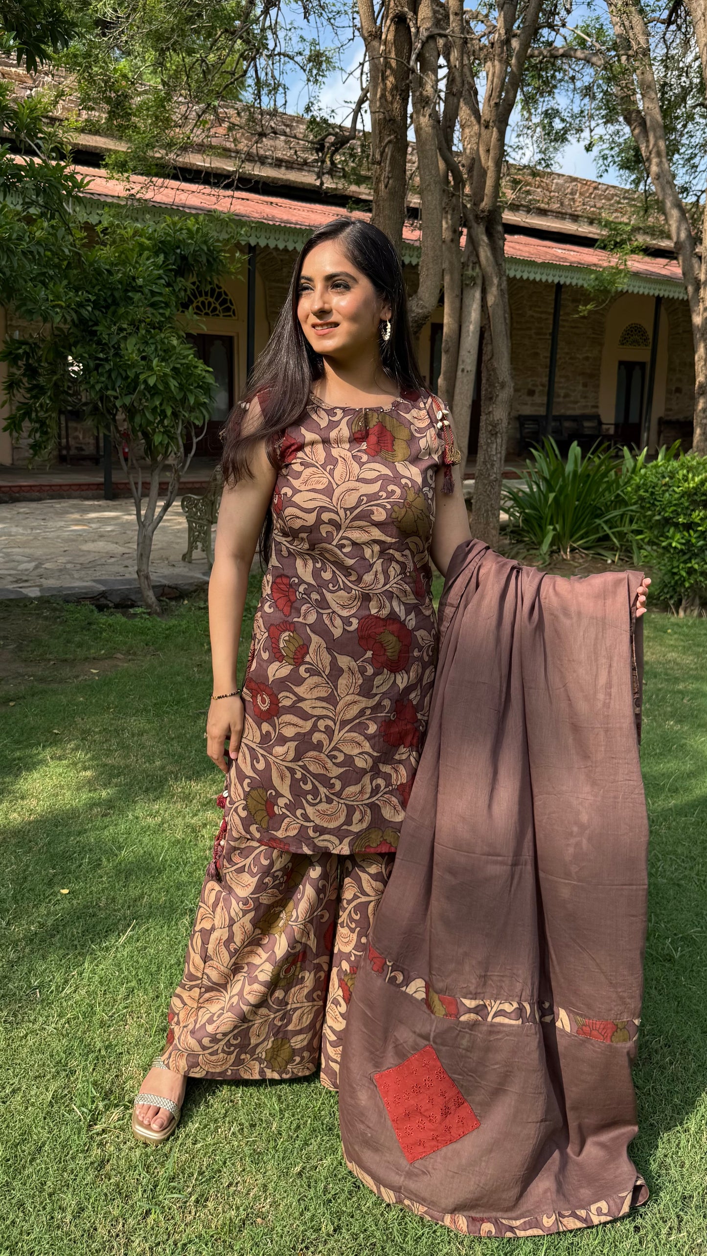 Mauve Floral Kalamkari Suit Set