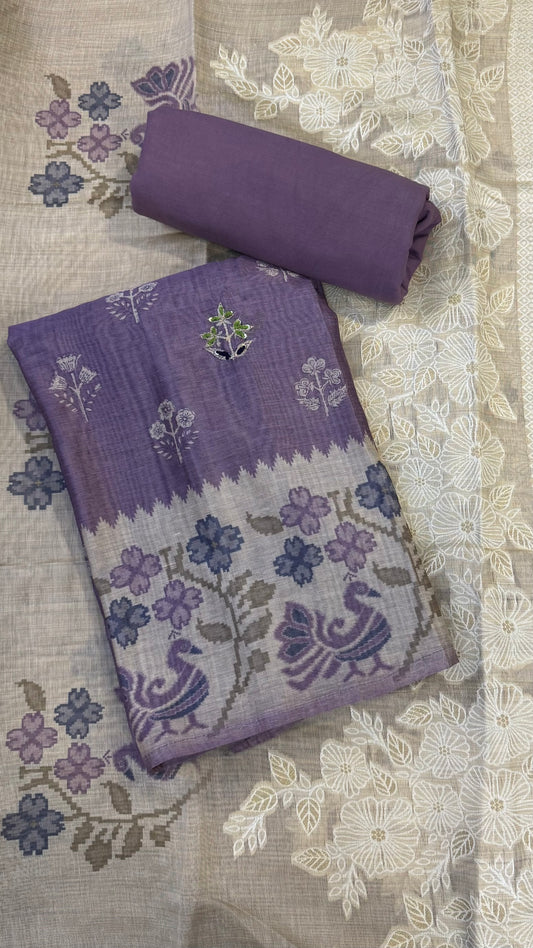 Inaya Mauve Purple Ikkat Unstitched Suit
