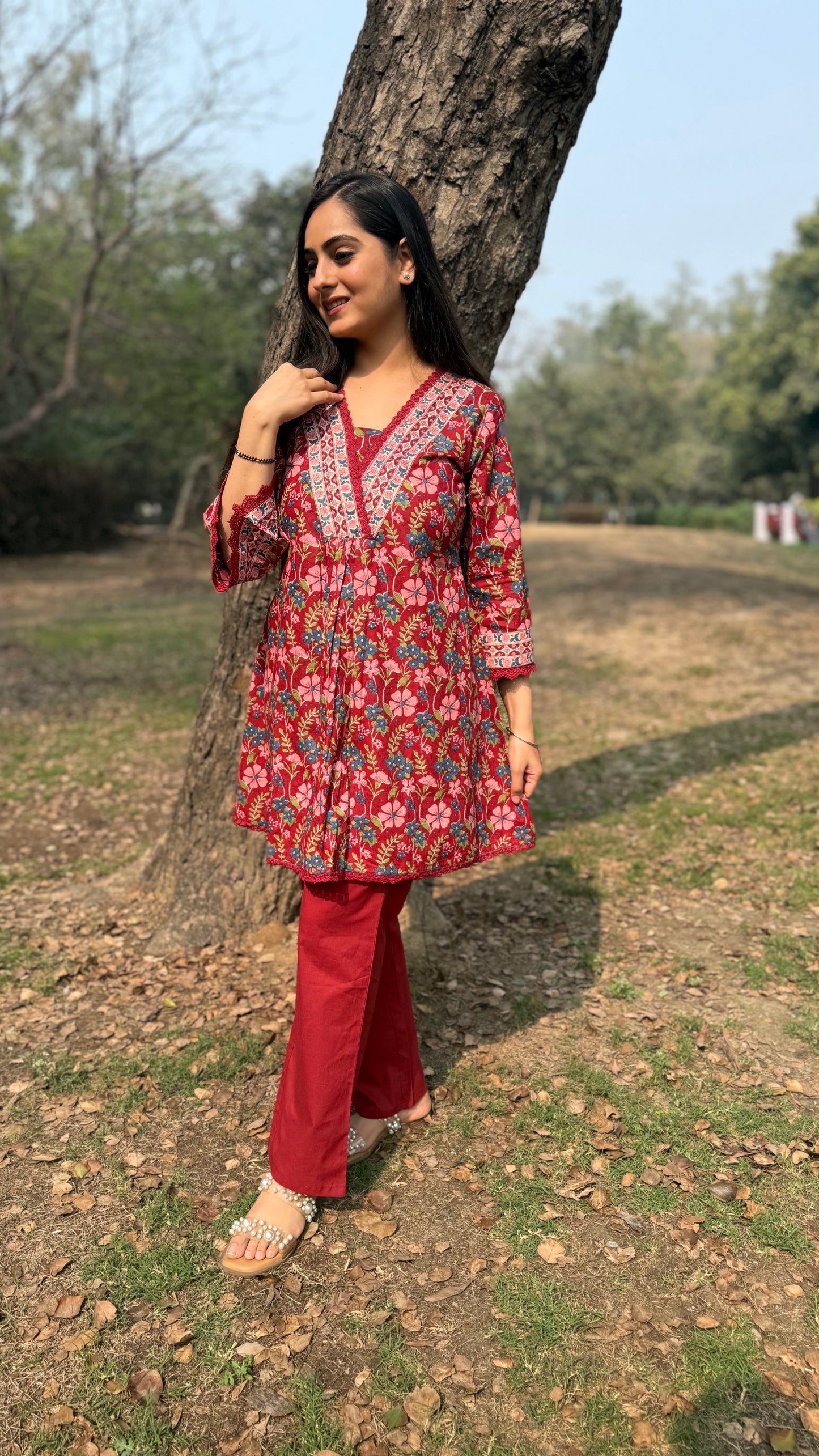 Avni Maroon A-Line Coord Set