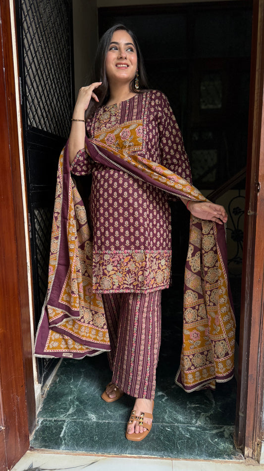 Ayesha Wine Cotton Suit