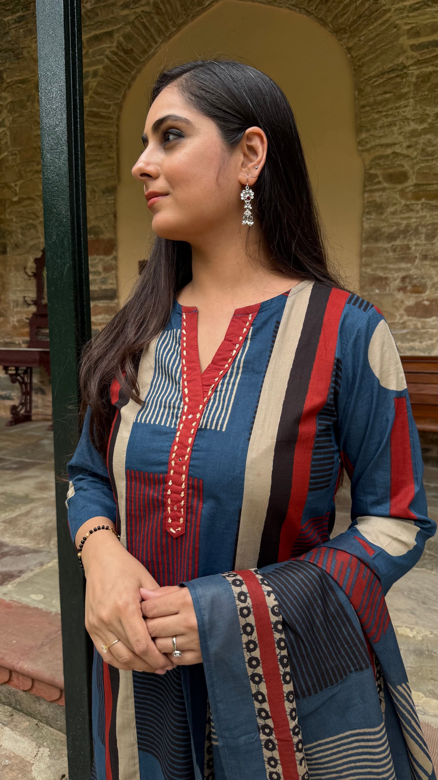 Anya Blue Geometric Print Suit