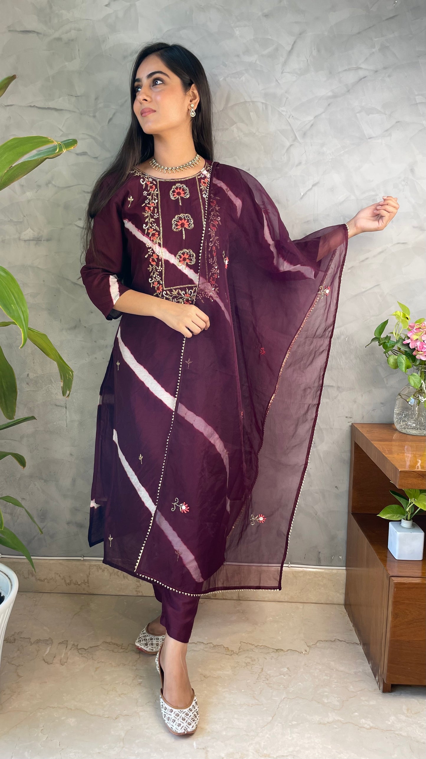 Paro Wine Chanderi Silk Suit