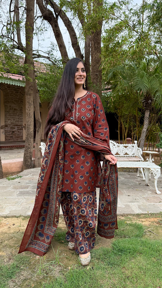 Earthy Rust Floral Farshi Suit