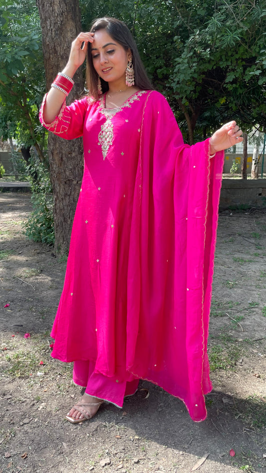 Poonam Pink Silk Suit