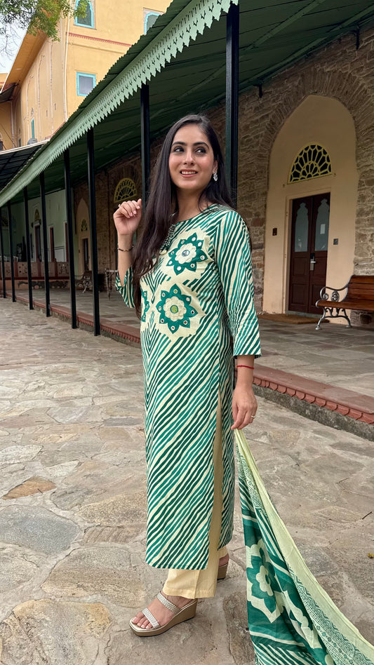Naina Green Mirror Stripes Suit