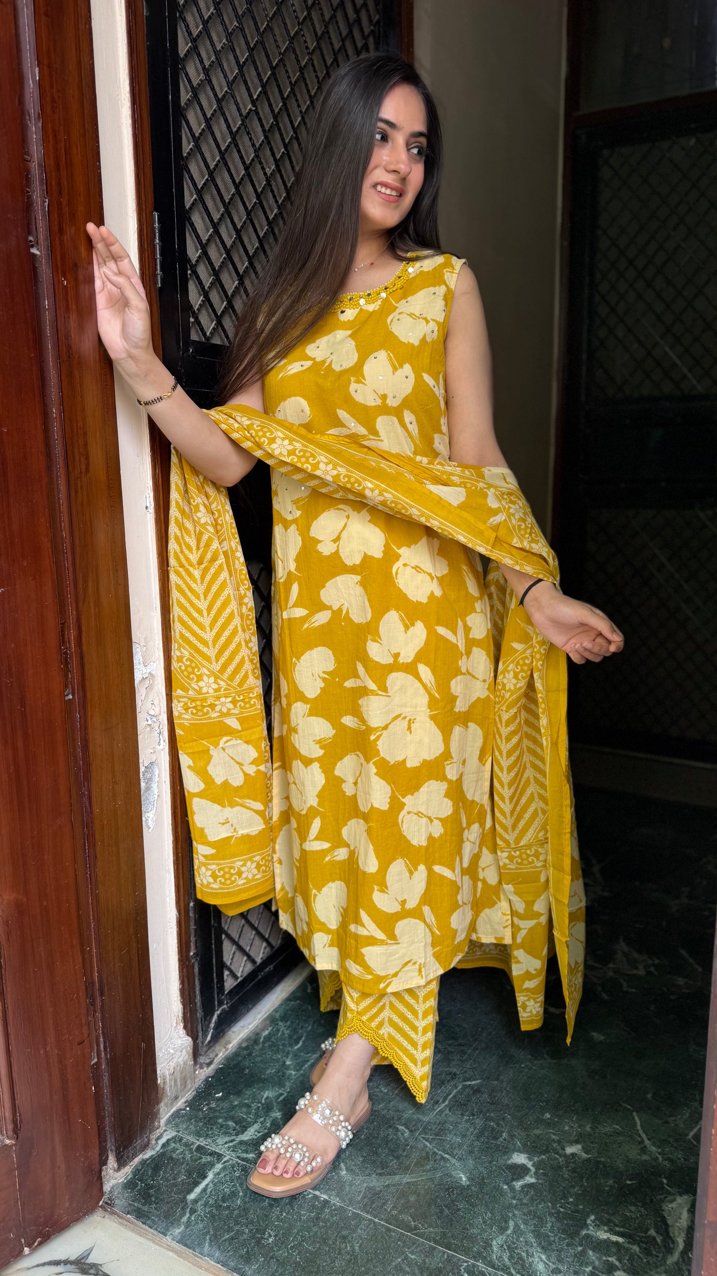 Prachi Mustard Embroidered Suit
