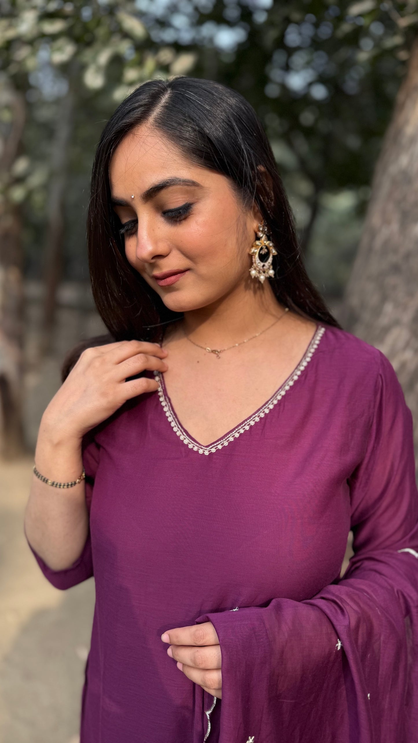 Isha Wine Mul Chanderi A-Line Suit