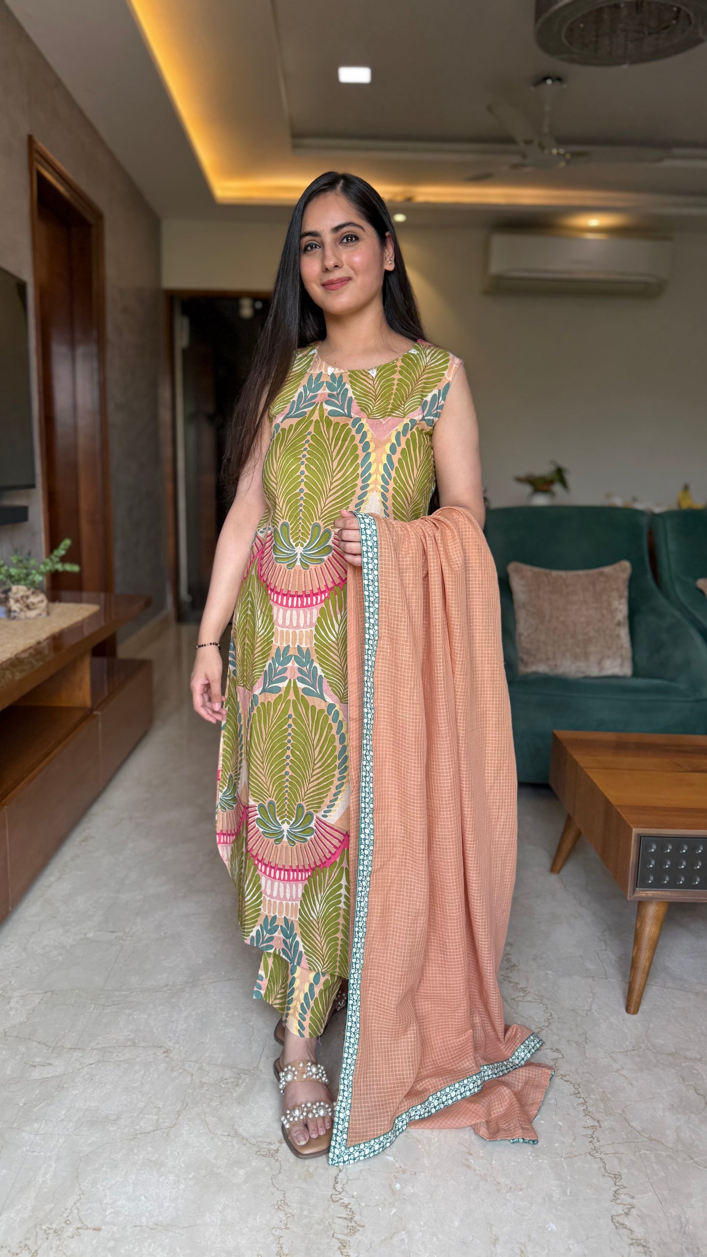 Shagun Beige Sleeveless Suit