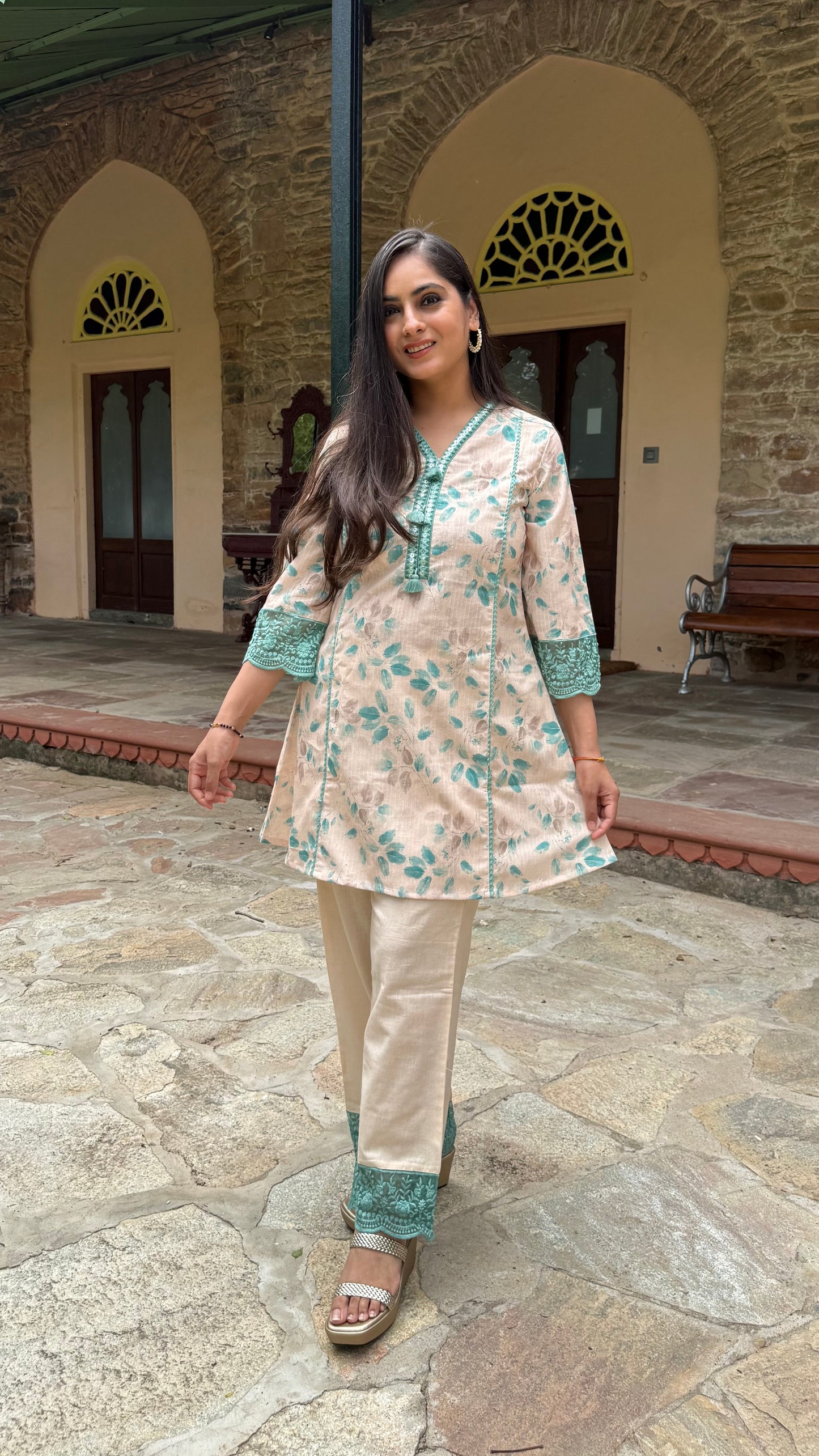 Roohani Teal Coral Co-ord Set
