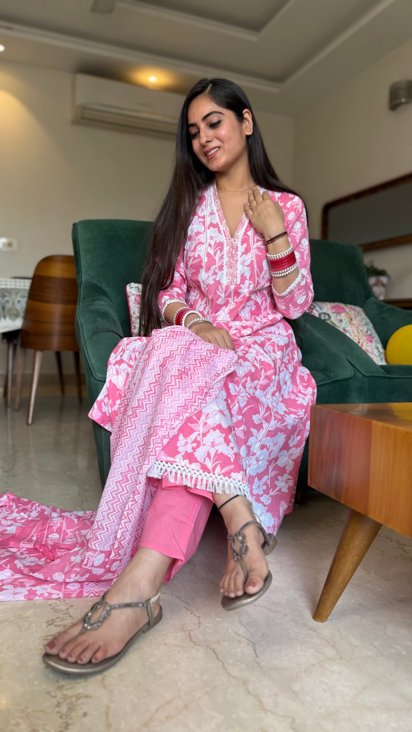 Simran Pink Lace Anarkali Suit
