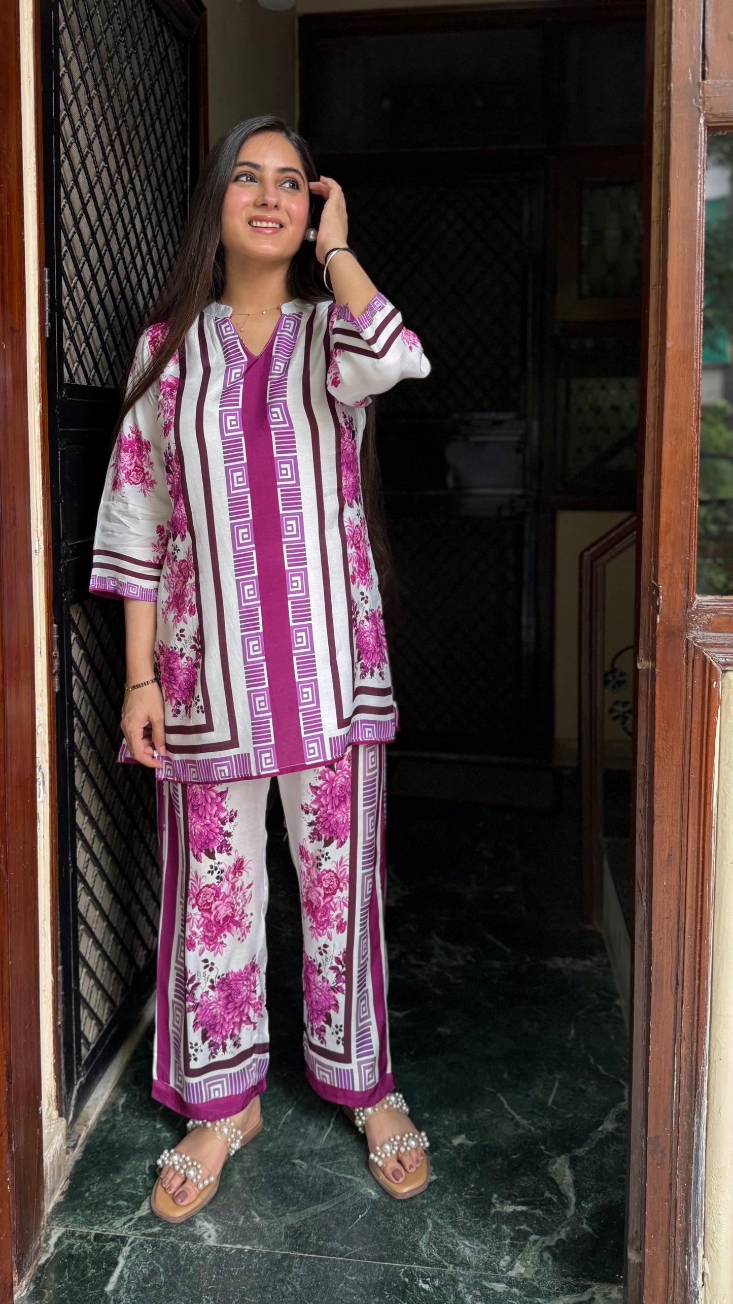 Shivani White Wine Muslin Coord Set