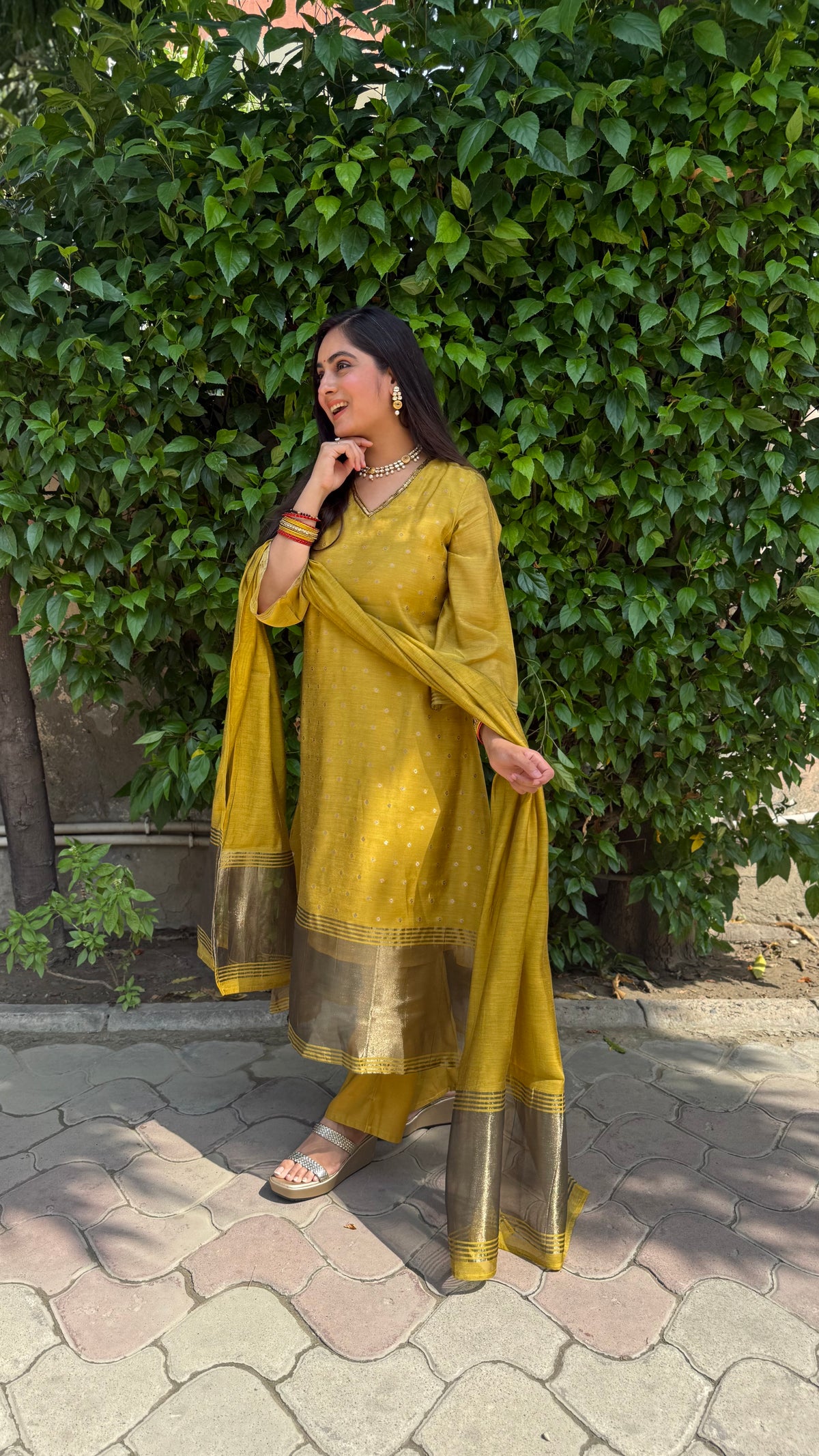 Diya Mustard Chanderi Suit