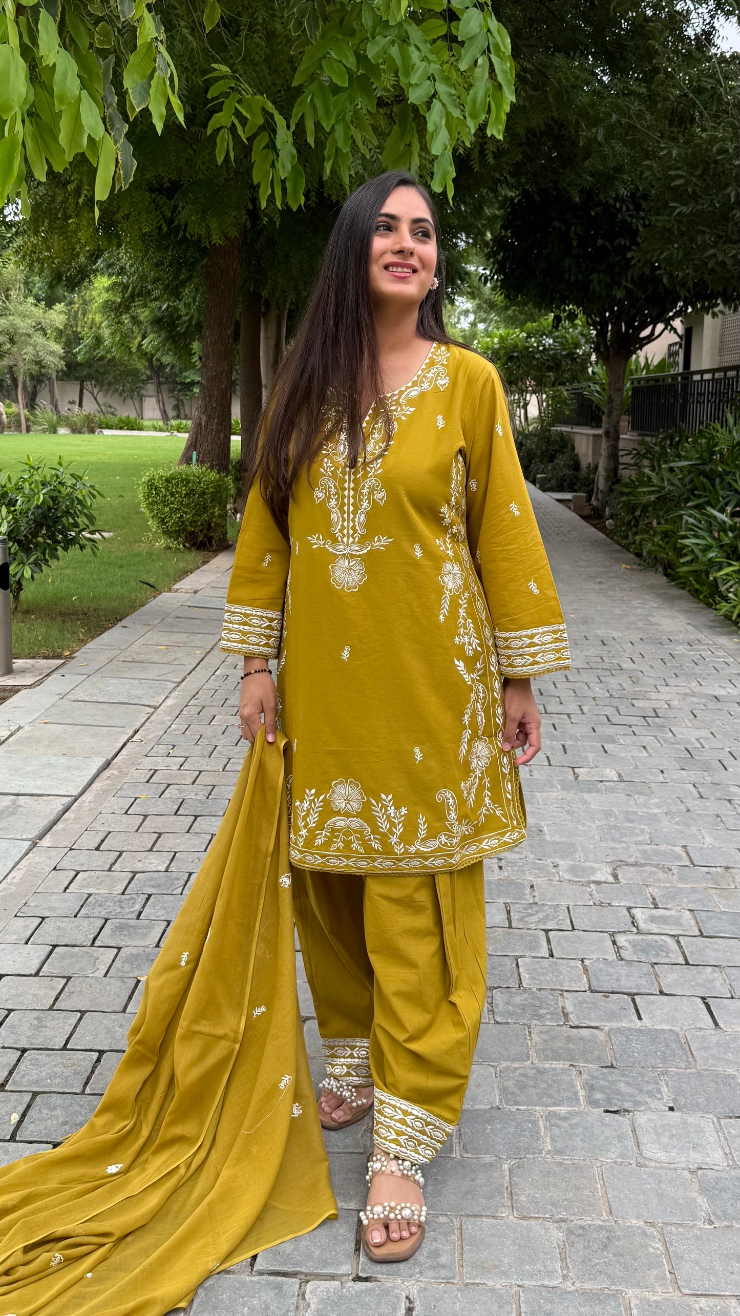 Zoya Mustard Green Farshi Suit