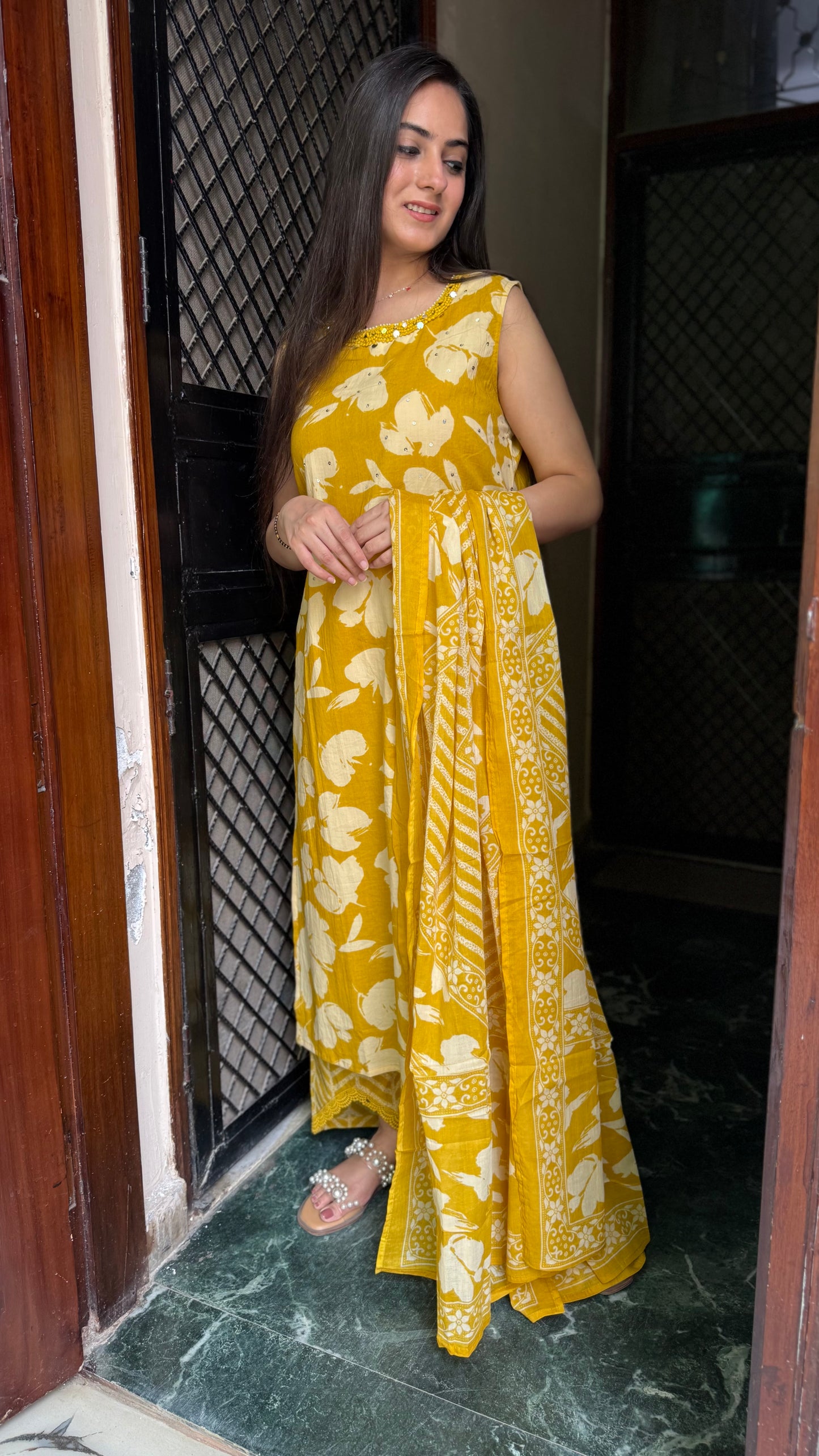 Prachi Mustard Embroidered Suit