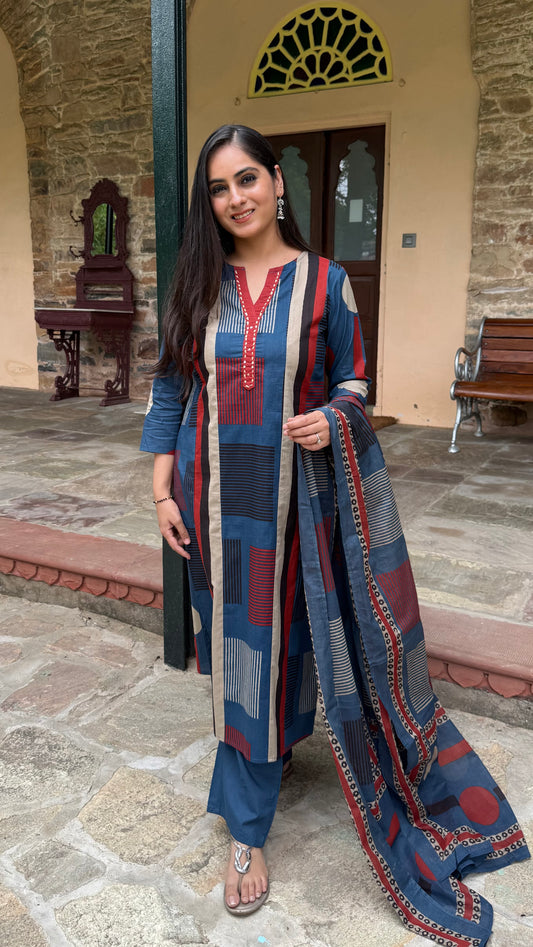Anya Blue Geometric Print Suit