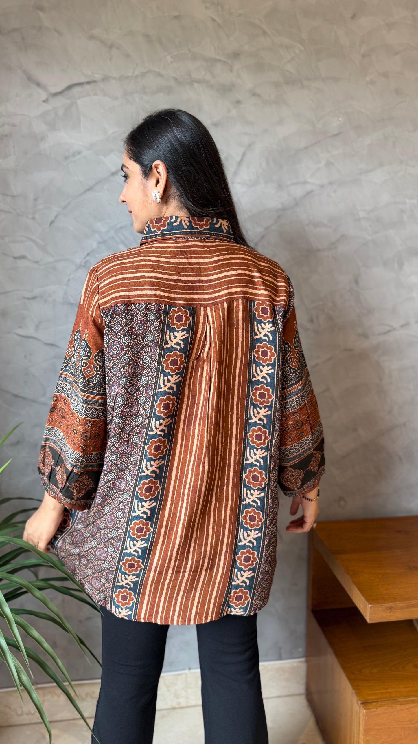 Brown Striped Printed Top
