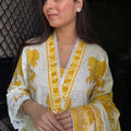 Ruhi Cream Mustard Lace Suit