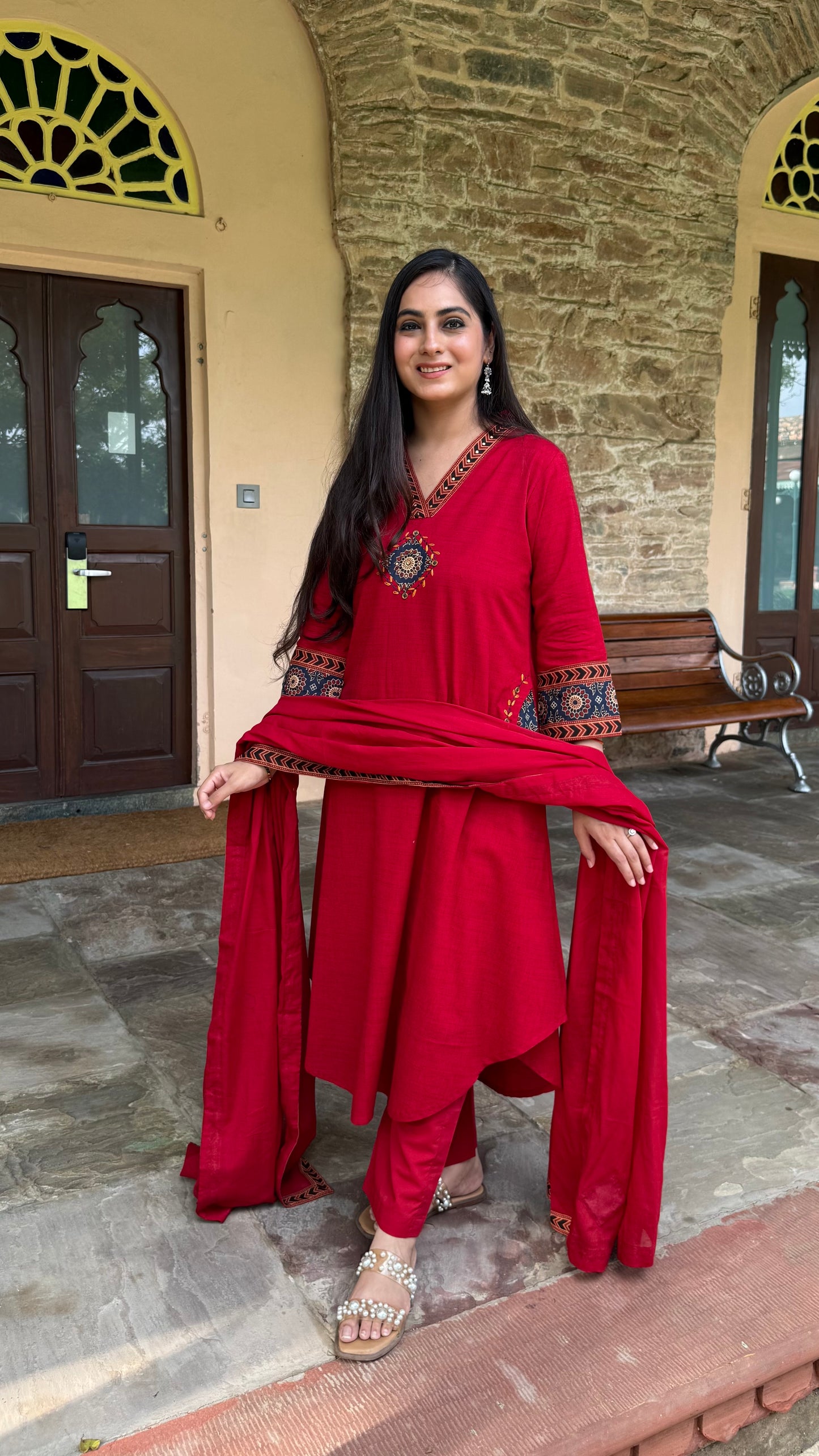 Anika Red Patchwork Suit Set