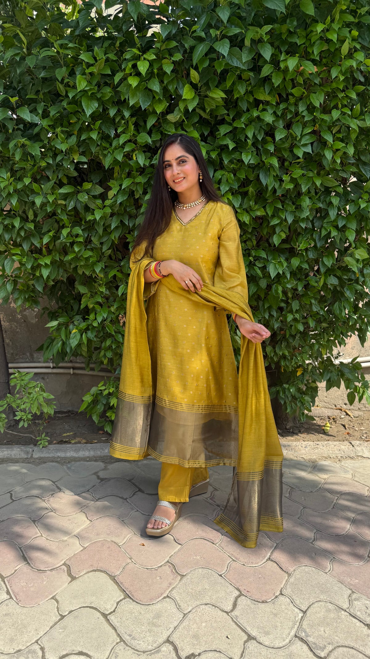 Diya Mustard Chanderi Suit