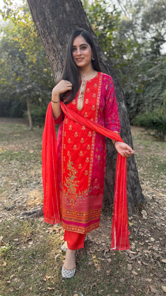 Ruhi Pink & Orange Banarasi  Suit
