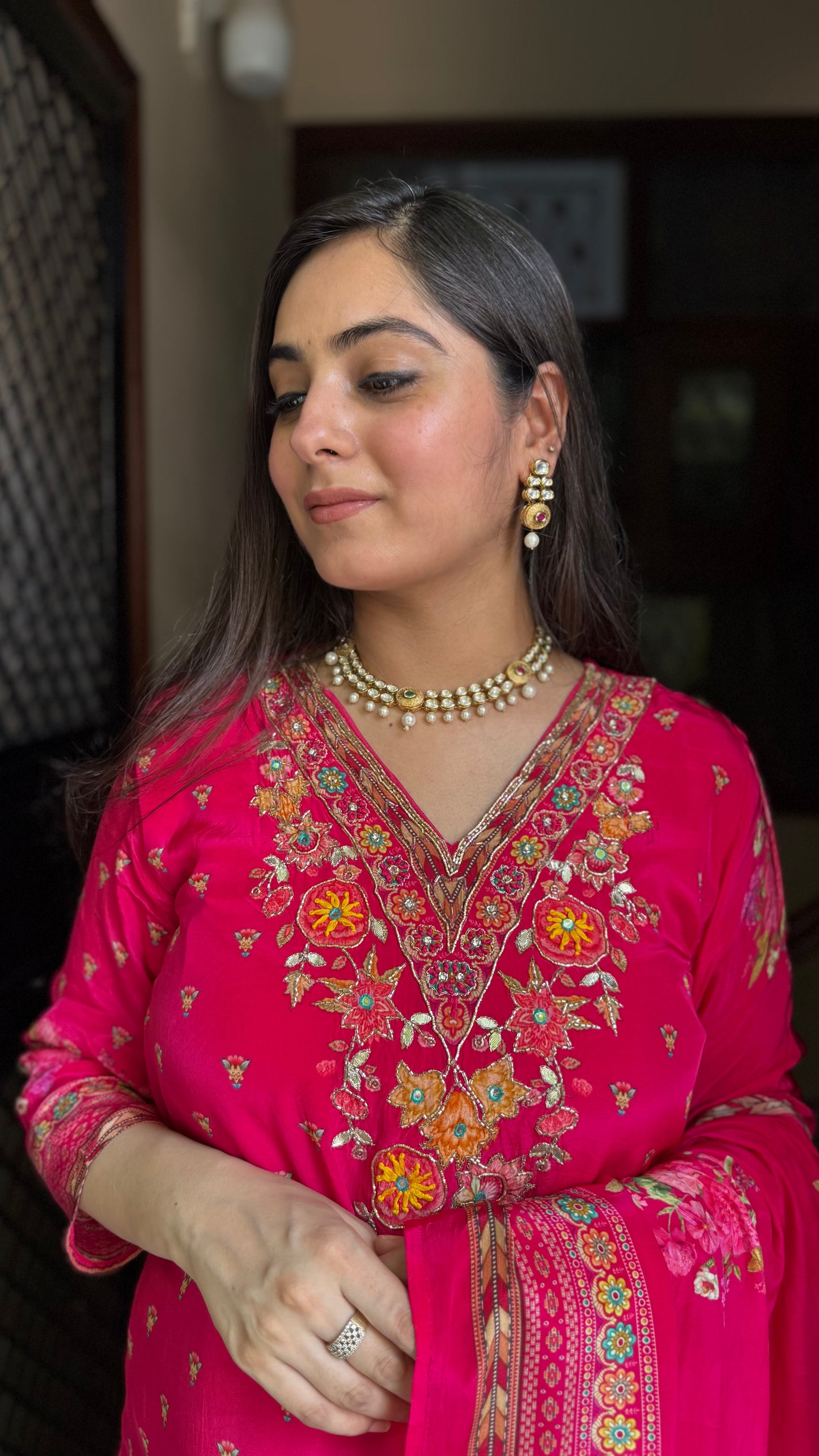 Rani Pink Crepe Embroidered Suit