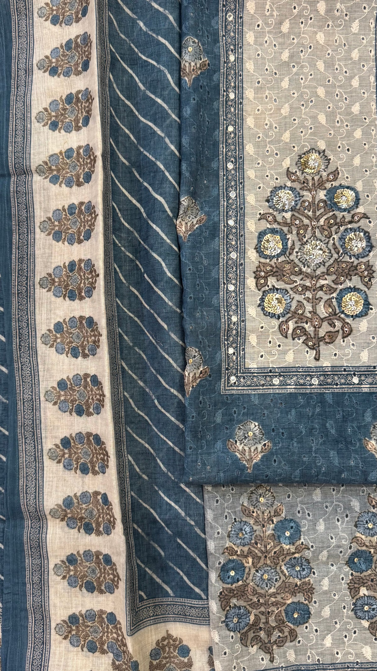 Zara Teal Schiffli Unstitched Suit
