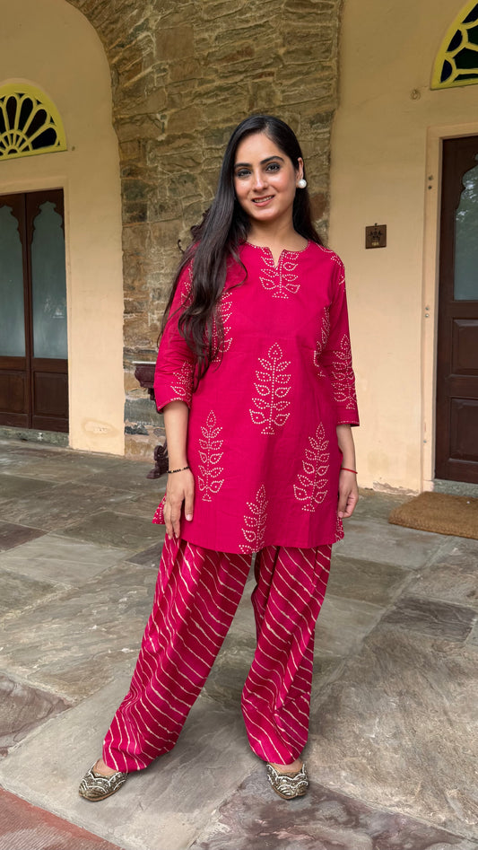 Meera Pink Bandhej Farshi Set