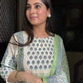 Meena Cream Blue Cotton Suit