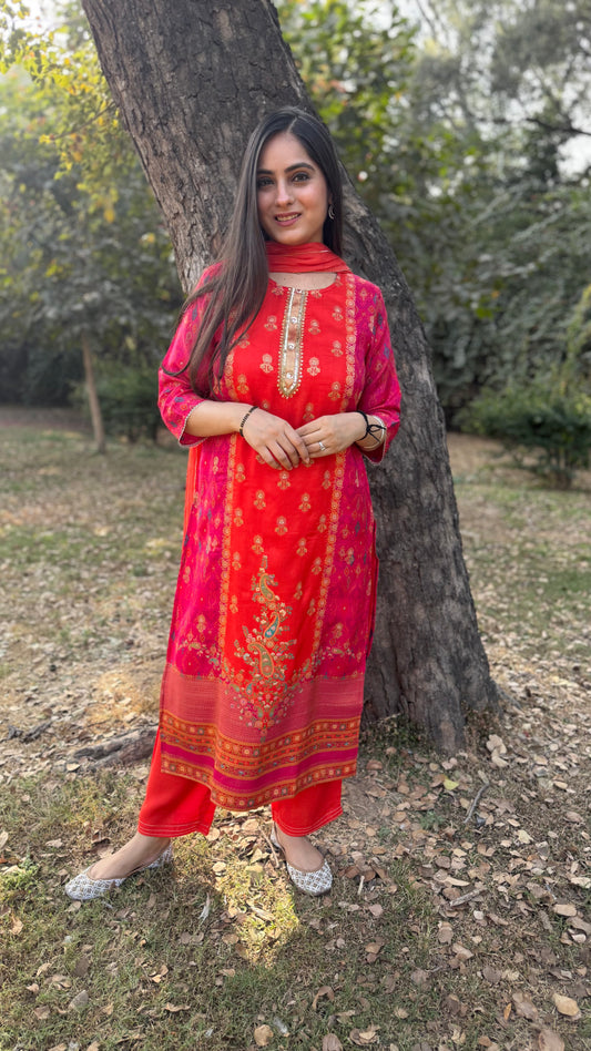 Ruhi Pink & Orange Banarasi  Suit