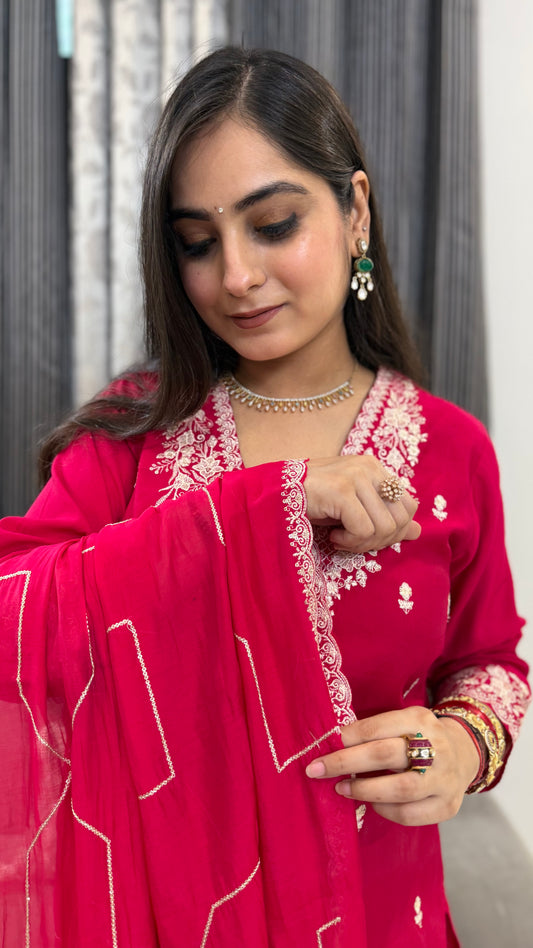 Latika Ruby Red Embroidered Suit