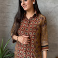 Brown Floral Printed Button-Down Top